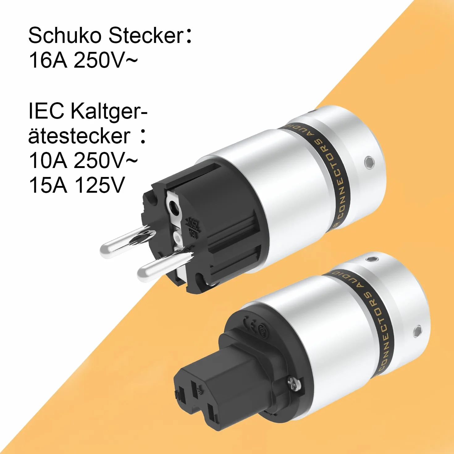 Tertullus 1 par conectores Schuko chapados en rodio acoplamiento IEC diámetro 18 mm