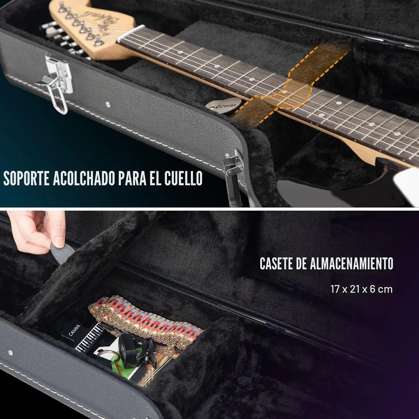 CAHAYA Funda Rígida Tipo Maleta para Guitarra Eléctrica, Acolchado de 25 mm, Resistente al Agua, Diseño de PU Fácil de Limpiar, Líneas Blancas y Negras