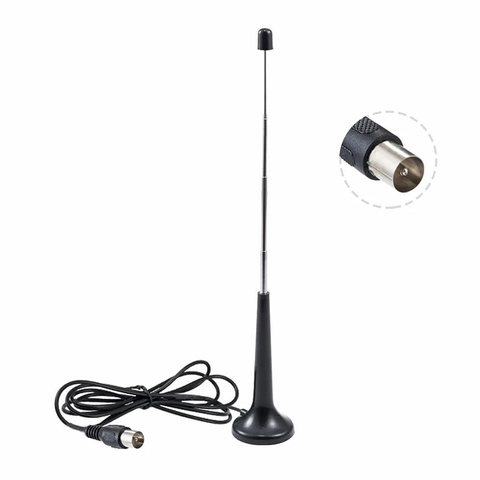 Vecys DVB-T TV Antena Digital HDTV con Base Magnética, 5 Secciones Poste Telescópico, 5dBi VHF/UHF, 1.5m Cable Coaxial