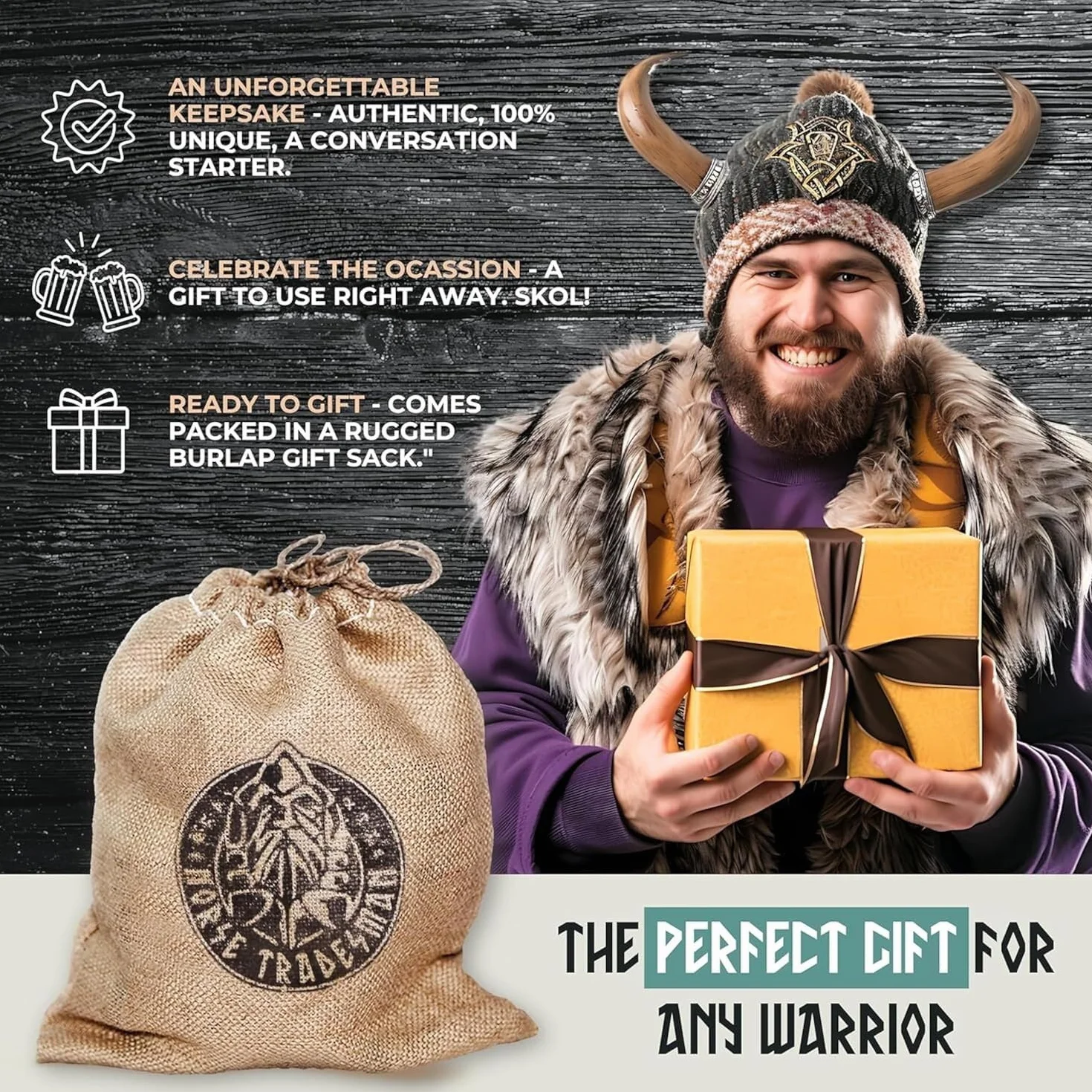 Norse Tradesman Cuerno de guerra vikingo – Trompeta de batalla de cuerno de soplado de 12 pulgadas hecha de auténtico cuerno de buey premium – Grabado a mano con lobos nórdicos – Una pieza de historia
