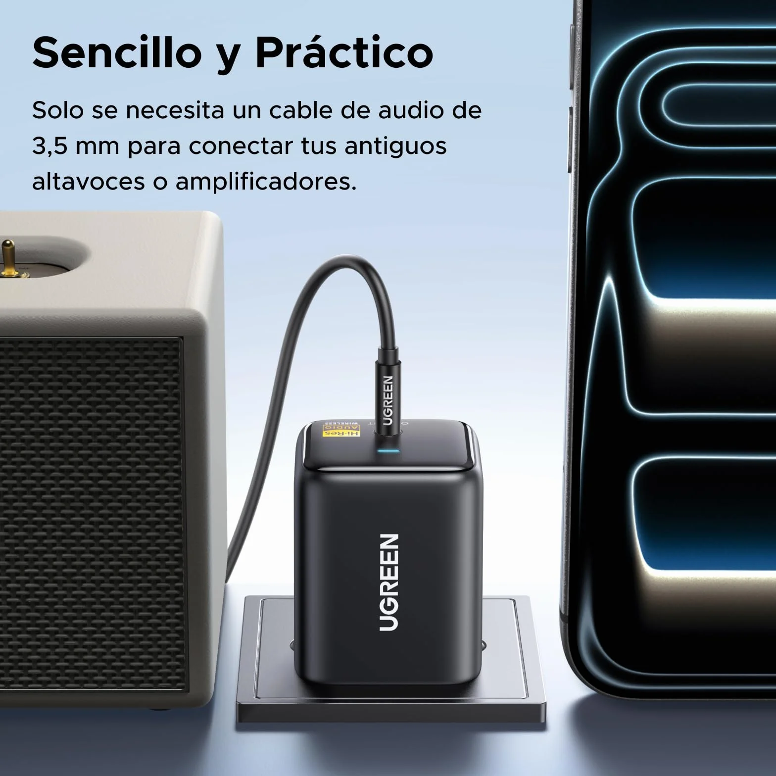 UGREEN Receptor Bluetooth 6.0 LDAC/SBC/AAC Audio Adaptador 3.5 mm Hi-Res HiFi Baja Latencia Inalámbrico Alimentación Eléctrica con Conexión Directa Compatible con Teléfono Tablet Altavoz Amplificador