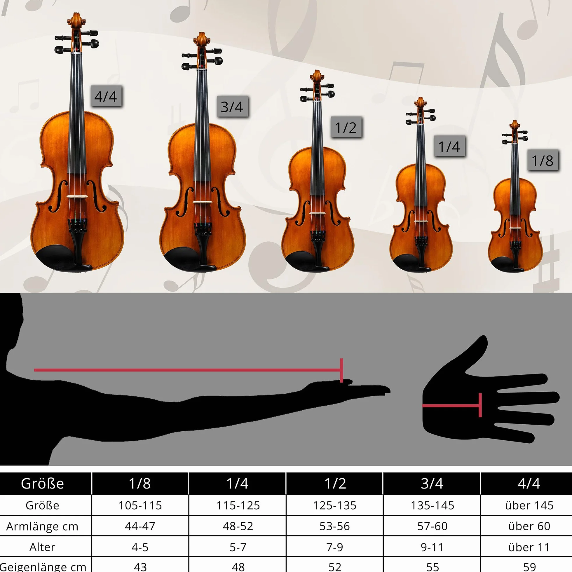 Set de Violín Classic Cantabile Student 1/2 (Instrumento para principiantes/estudiantes, violín, fondo y aros de arce, tapa maciza de abeto, puente de arce, incluye estuche, arco y colofonia)