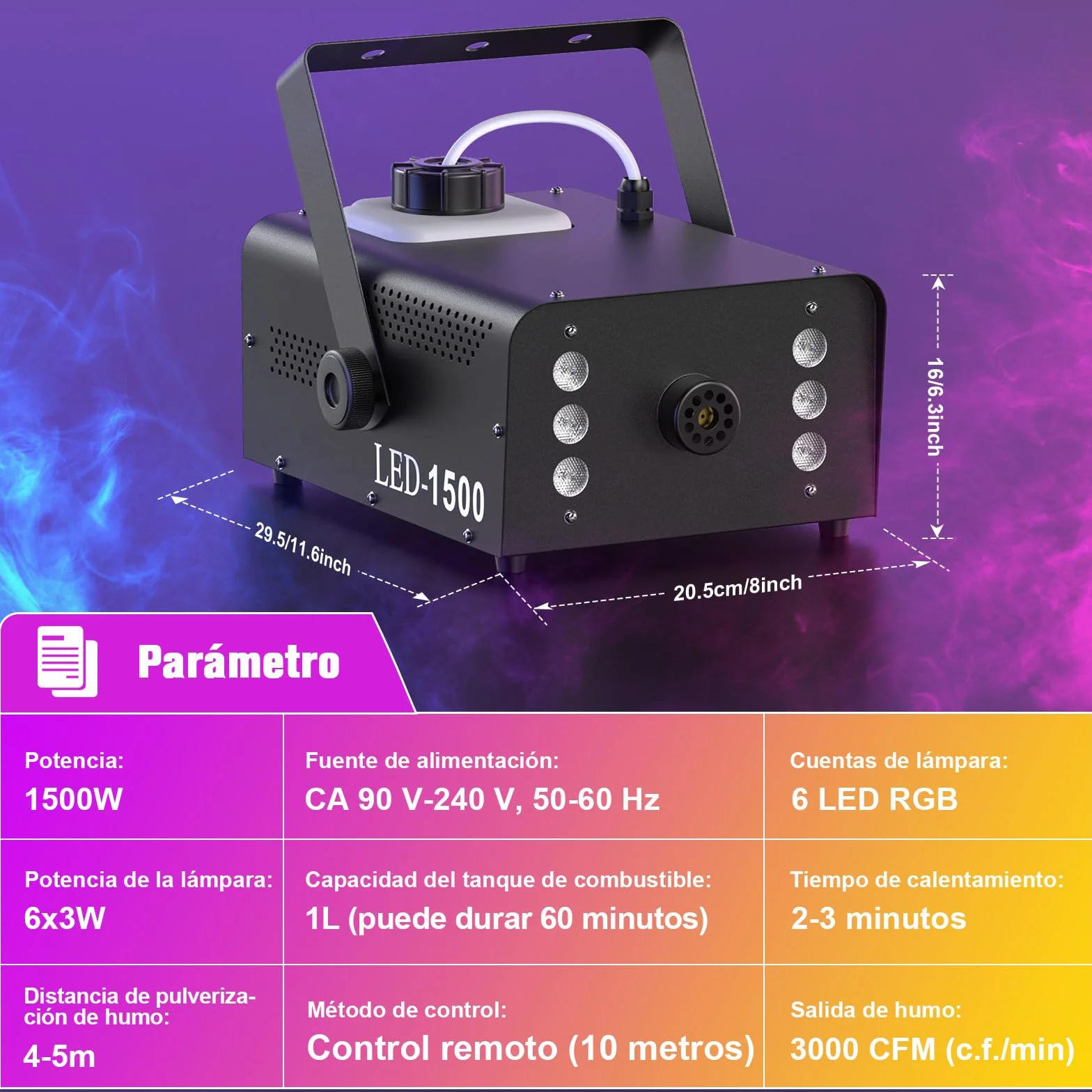 UKing 1500W Máquina de Humo con 6 LED RGB, Máquina de Humo para Fiestas con Control Remoto y 1L Tanque, Alto Volumen de Niebla, para Halloween, Navidad y bodas