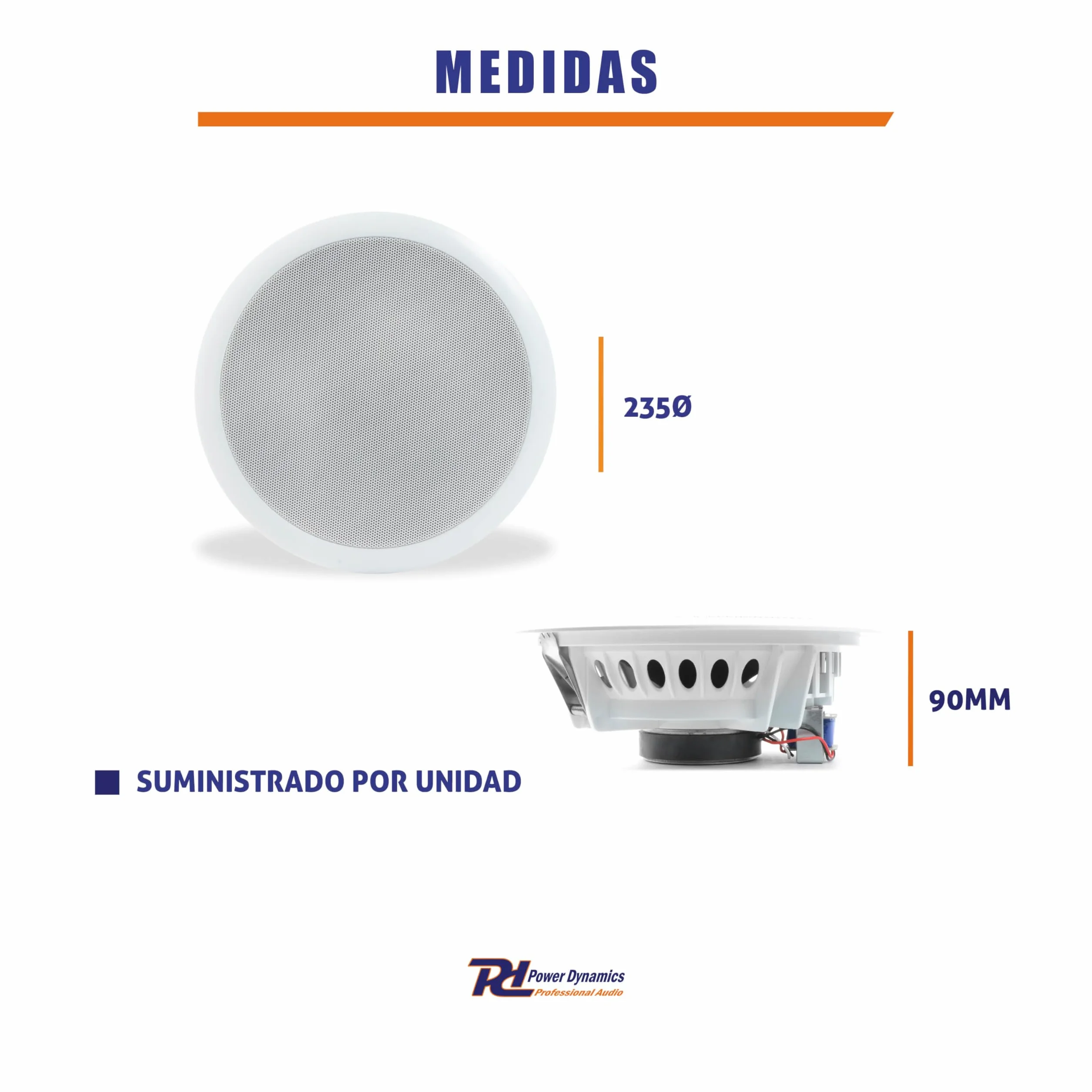 Power Dynamics CSPB8 Altavoz de techo empotrable 20 cm 8" 15W 100V Blanco