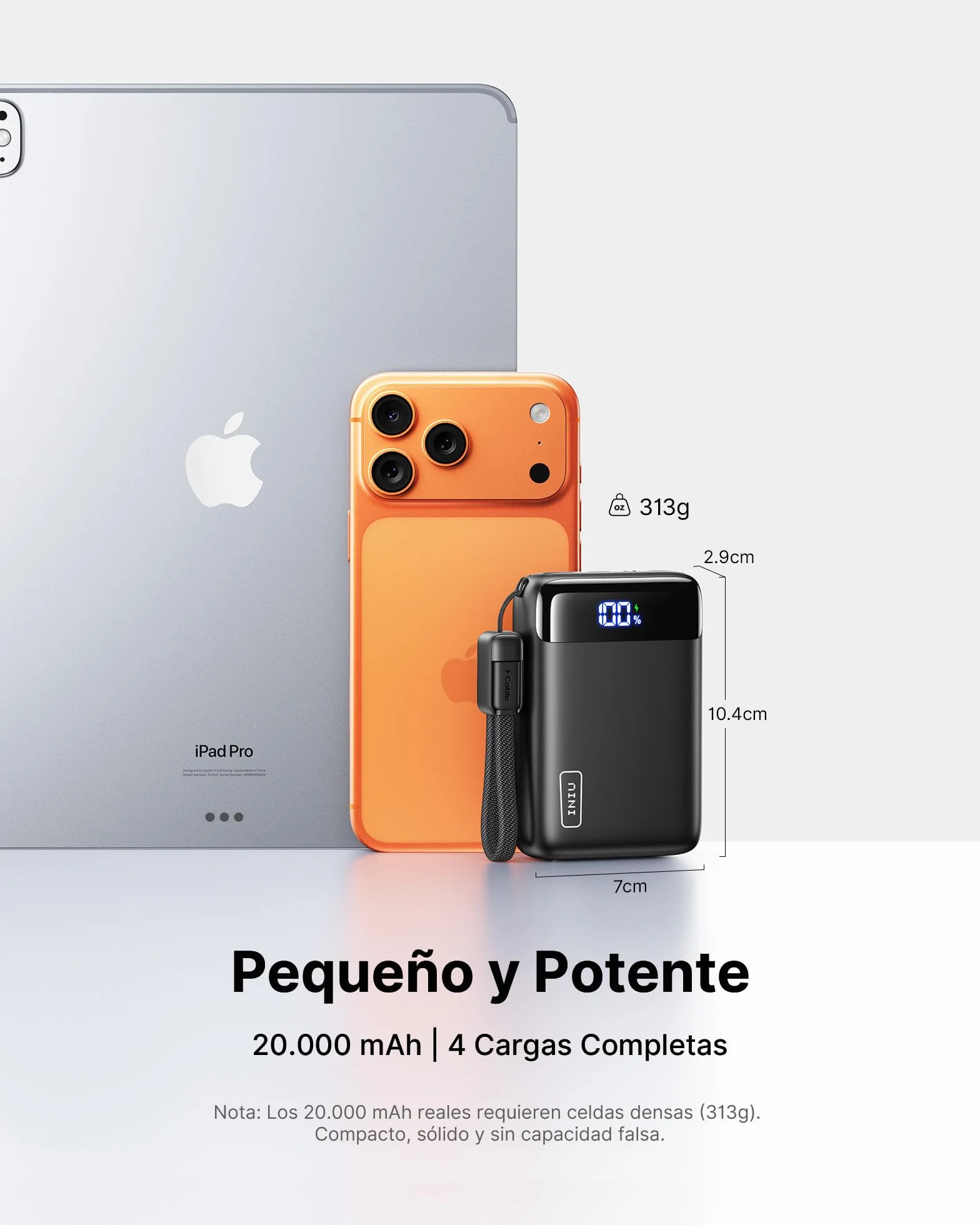 INIU Power Bank 20000mAh 22.5W Carga Rapida Bateria Externa con Cable USB C