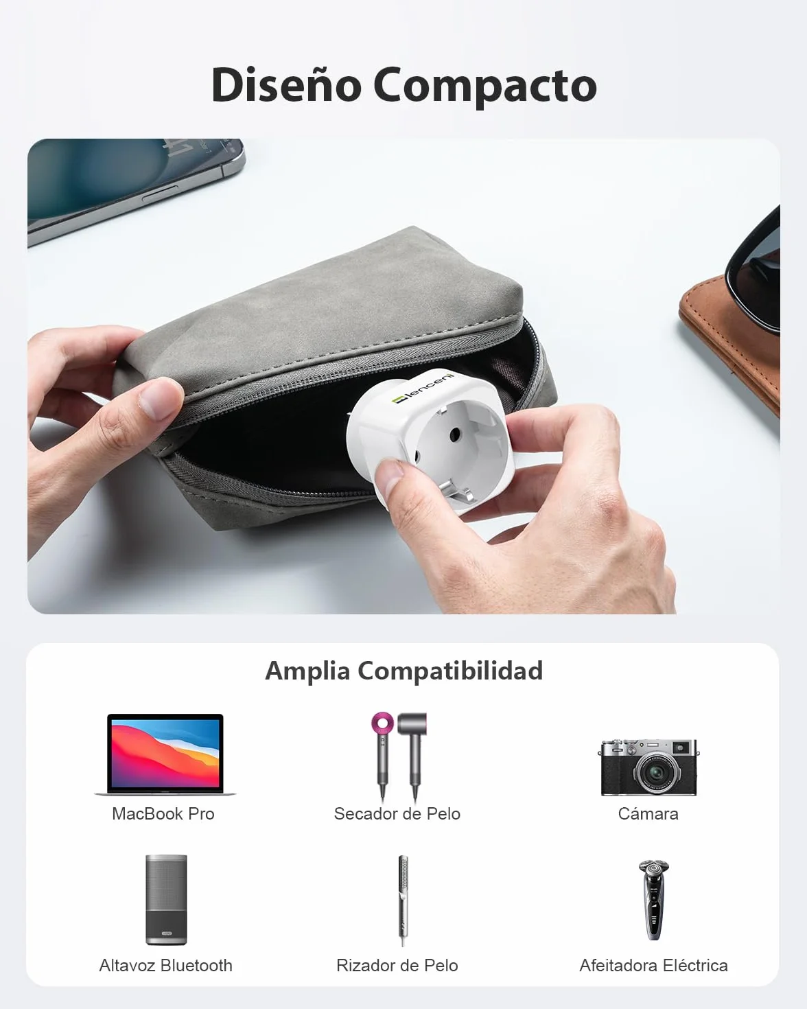 LENCENT 2 Piezas Adaptador Enchufe USA Tipo B de España a EE.UU., Adaptador 2-Pin Europeo a 3-Pin Estados Unidos para Estados Unidos, Canadá, México, Tailandia, Colombia, Dominicano, Cuba