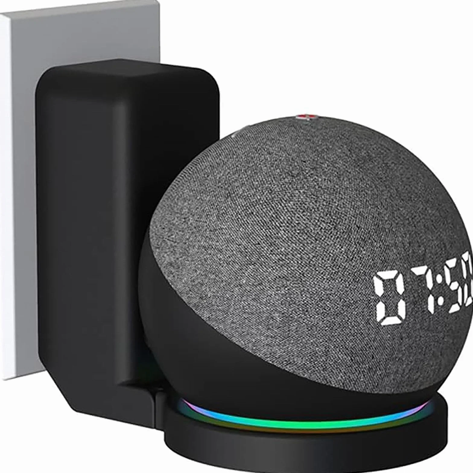 ELLENNE Soporte de pared Echo Dot (4ª y 5ª generación) de pared – Ahorra espacio ocultar cables – Sin tornillos – Soporte para cocina, baño, dormitorio – Negro y blanco (negro)