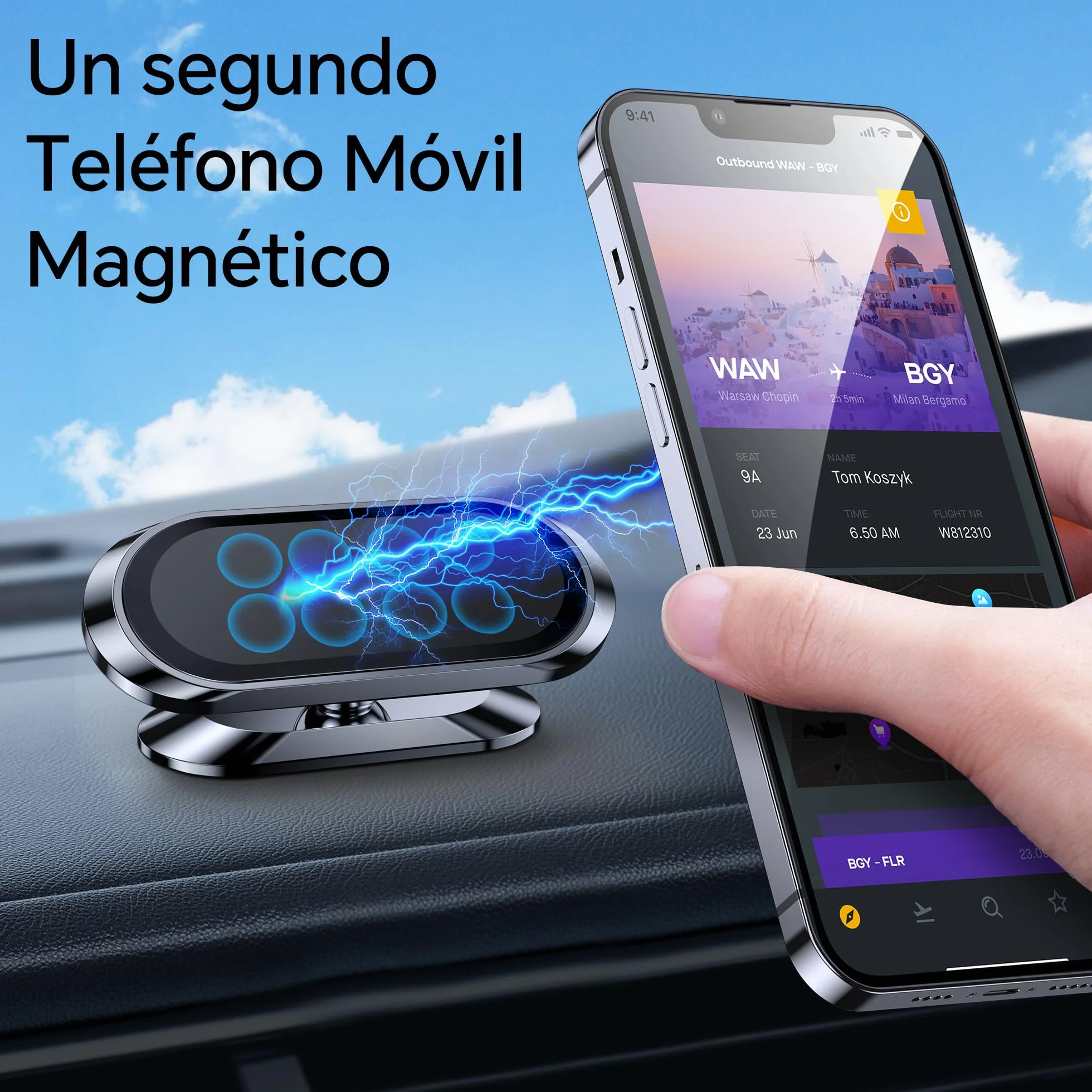 Coolpow Soporte Magnetico Movil Coche [2 Piezas],Soporte Movil Coche Iman Fuerte para Salpicadero 360°Rotación,Suporte Telemovel Carro para iPhone 17/16/15/14 & Smartphone,Incluye Placa Metal Adhesiva