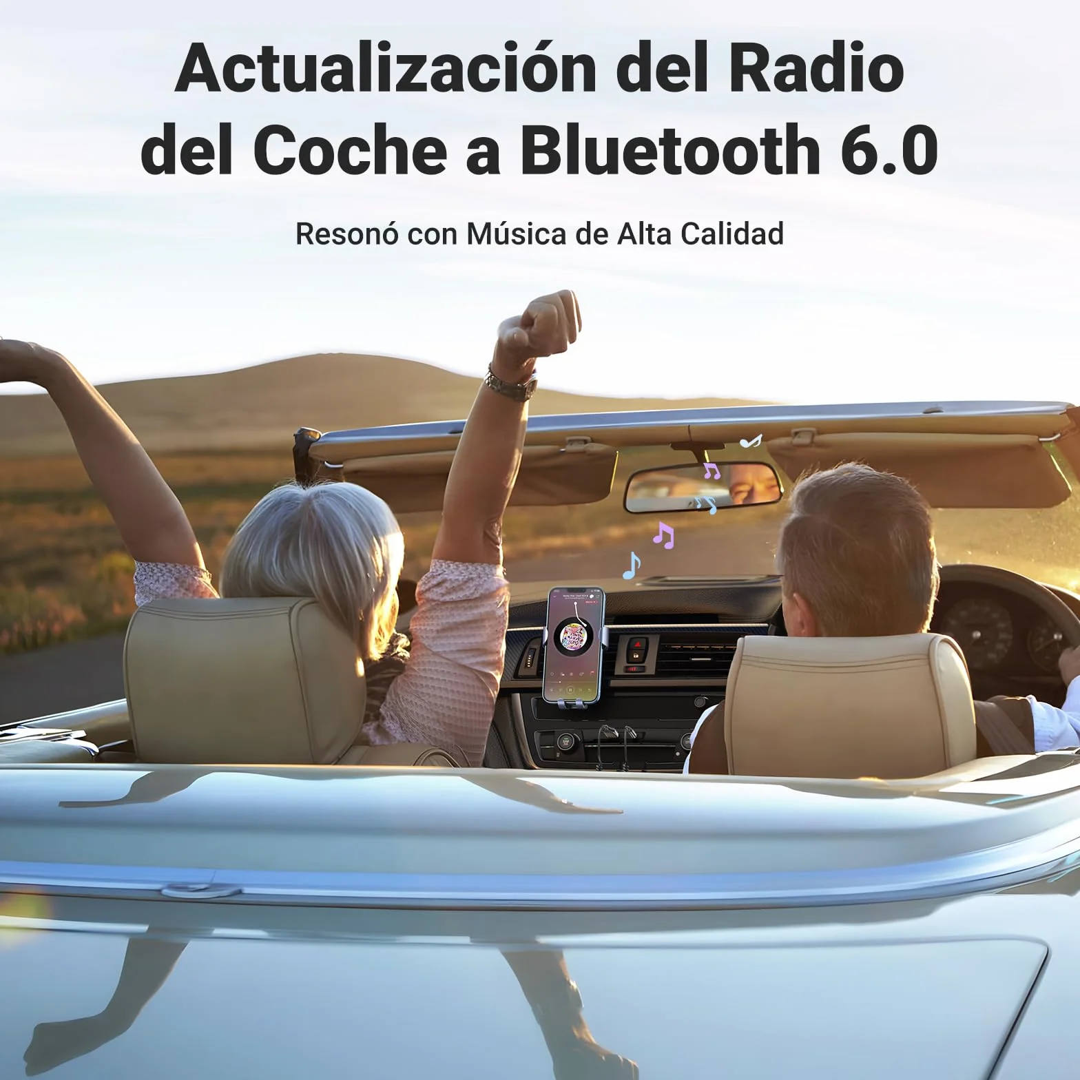 UGREEN Bluetooth 6.0 Adaptador Jack 3.5mm Auxiliar Conector Audio Coche Manos Libres, Gris Oscuro