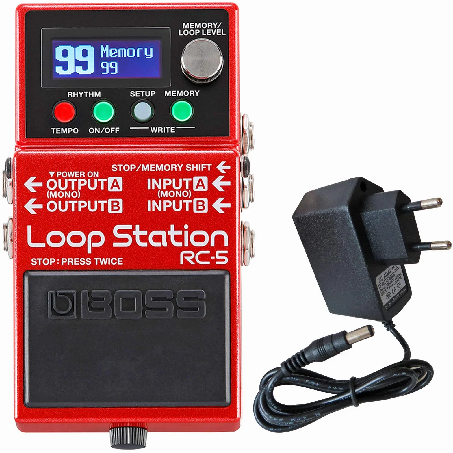 Boss RC-5 Looper - Dispositivo de efectos con pedal y fuente de alimentación keepdrum de 9 V