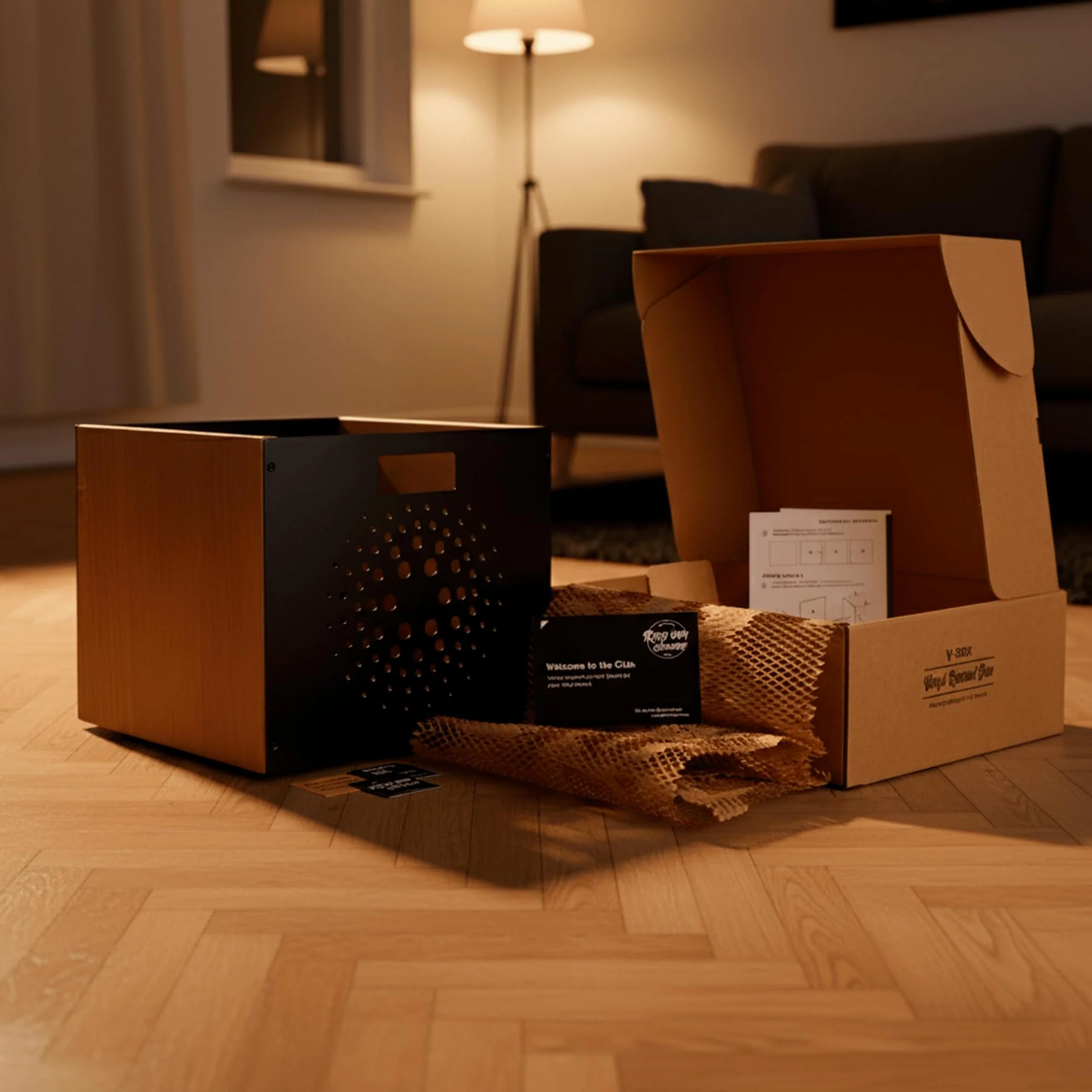 Caja de Vinilos en Madera y Acero Carbono Orbit | Archivador Discos de Vinilo Minimalista | Caja para Discos de Vinilo Apilable | Estanteria para Vinilos | Capacidad 50 LPs