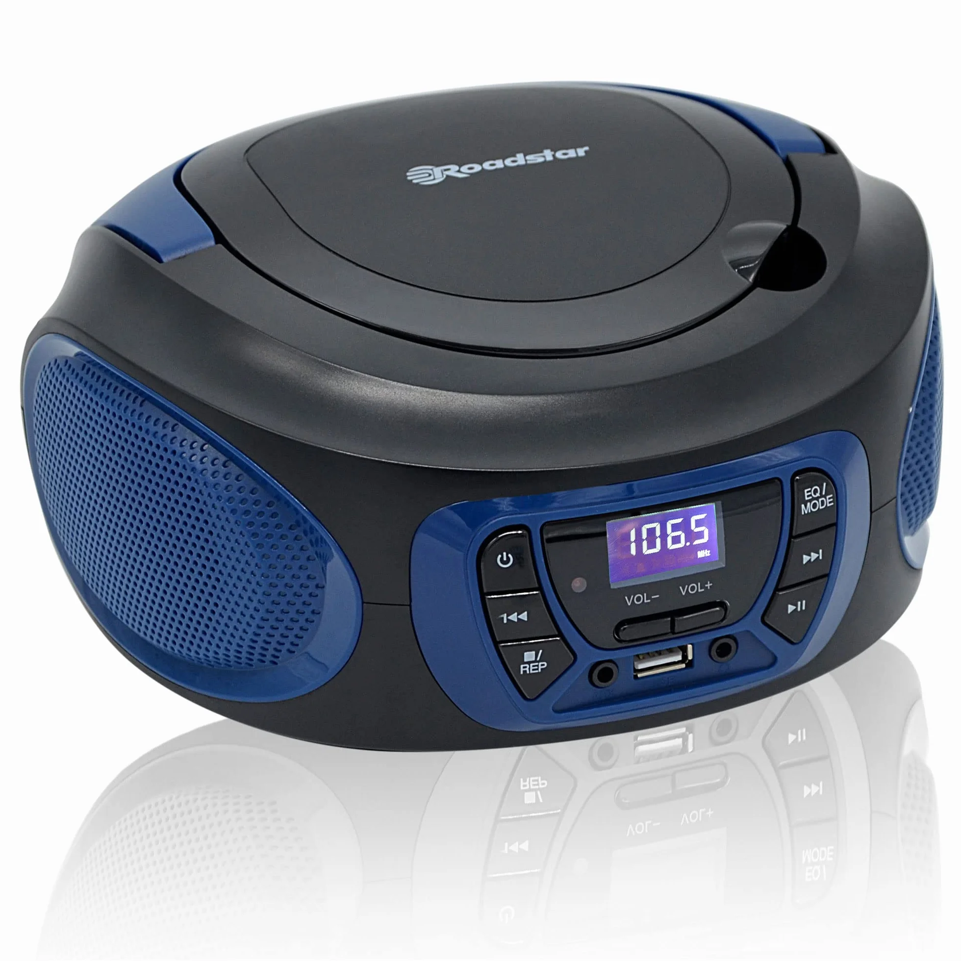 Roadstar CDR-365U/BL Radiocasete Portátil FM PLL, Reproductor CD USB AUX, Negro/Azul