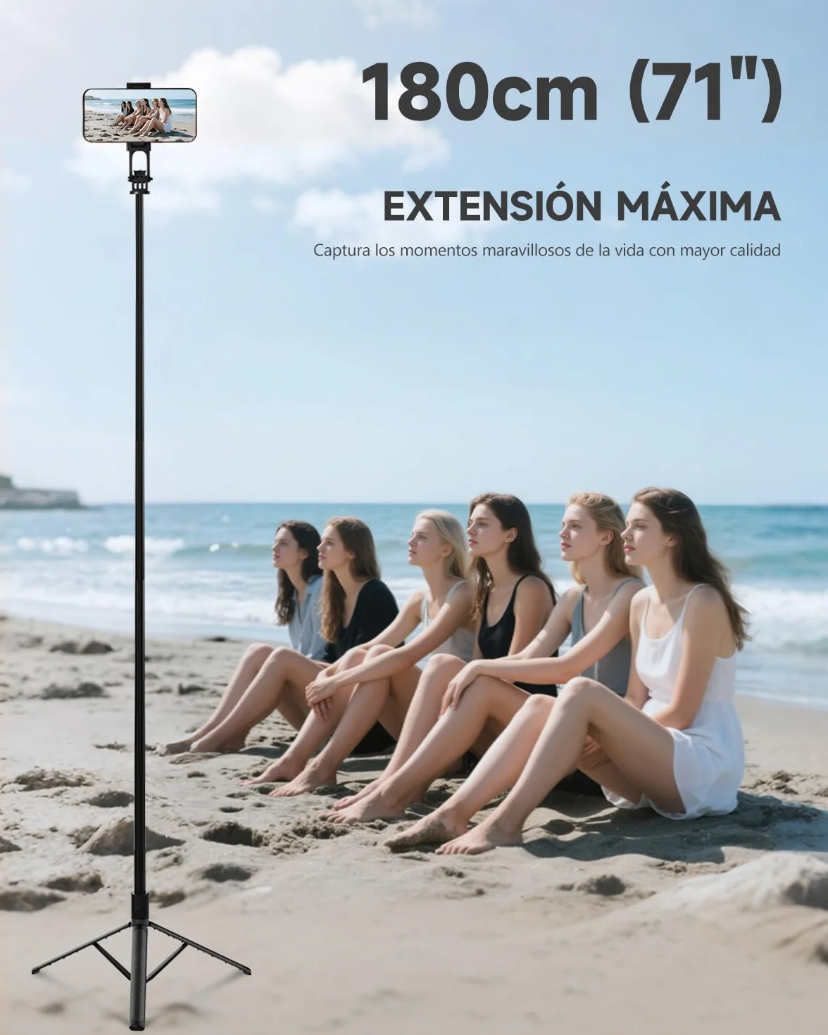 180cm Tripode para Movil & Palo Selfie - Tripode Movil Extensible Portátil con Mando Inalámbrico, Compatible con iPhone/Samsung/GoPro/Cámaras