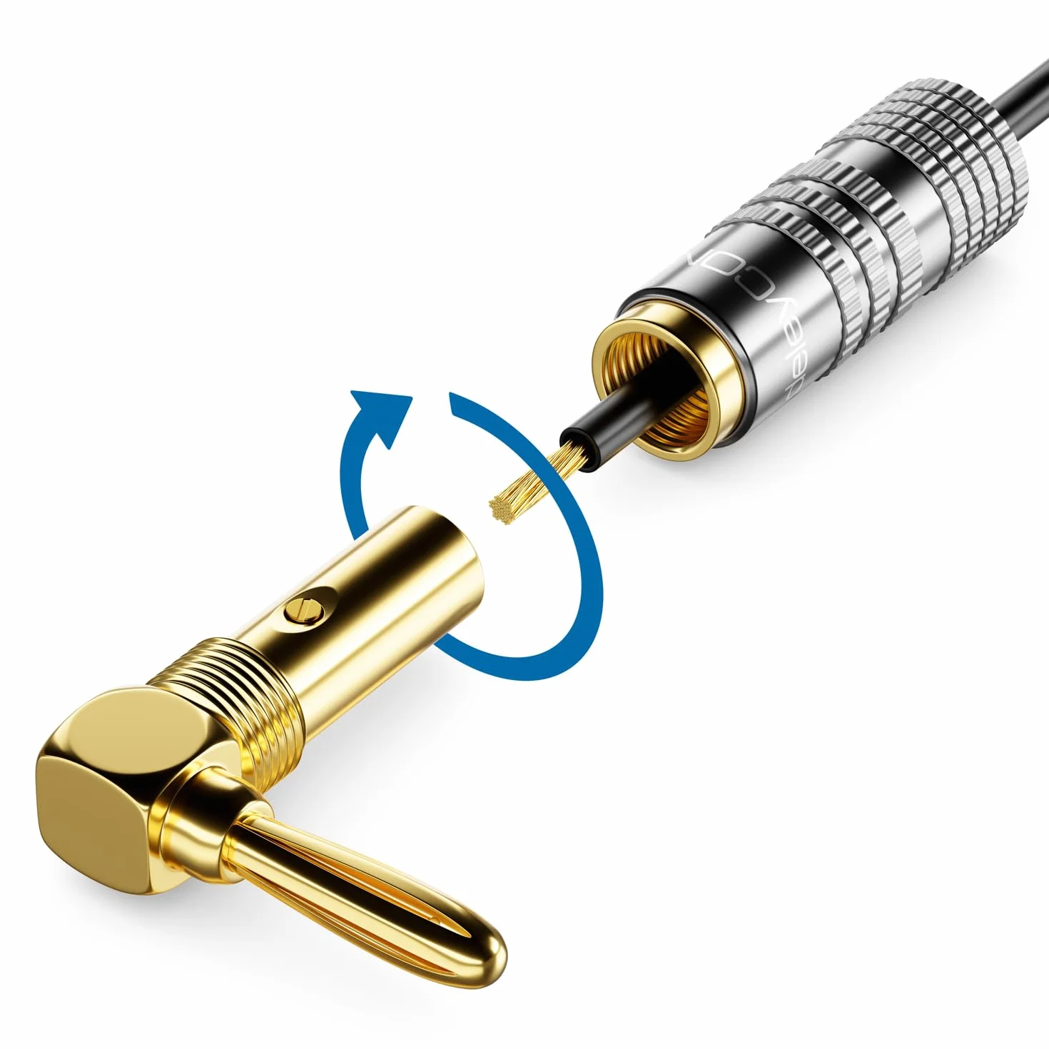 deleyCON 10 Piezas Conectores Tipo Banana 90° Acodado Dorado Enroscable para Cable de Altavoz 0,75-4,5 mm