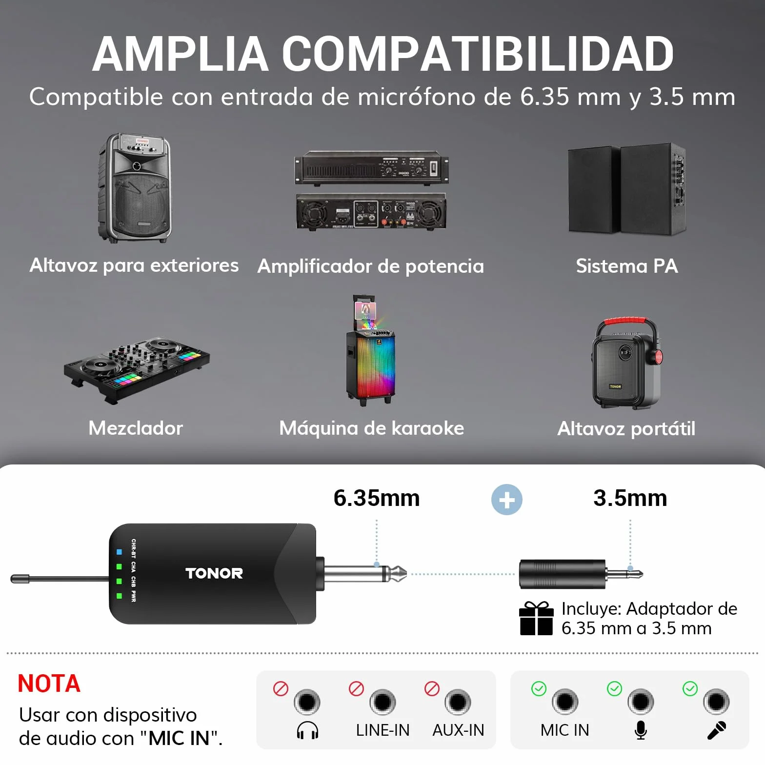 TONOR Micrófono Inalámbricos, Micrófono Metálico Dinámico de Mano Recargable, Receptor de Entrada Bluetooth Auto-Pair, 2x25 Frecuencias UHF,Clic para Silenciar, para Canto/DJ/Boda/Iglesia,100 M, TW720