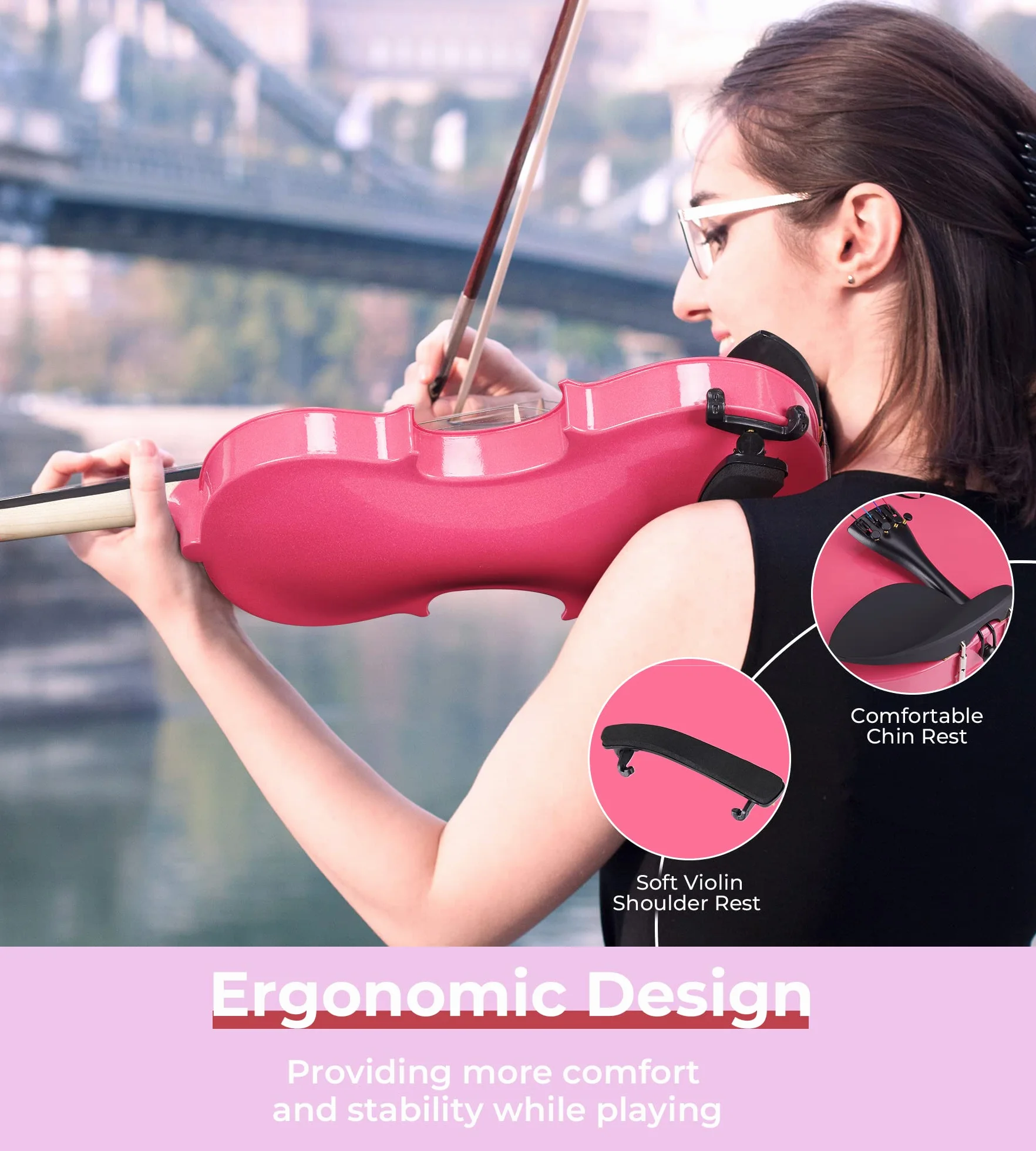 Vangoa 3/4 Violín Acústico Tres Cuartos Violin Set para Principiantes, Estudiantes, Niños con Estuche Colofonia Afinador Cuerdas Arco, Rosa
