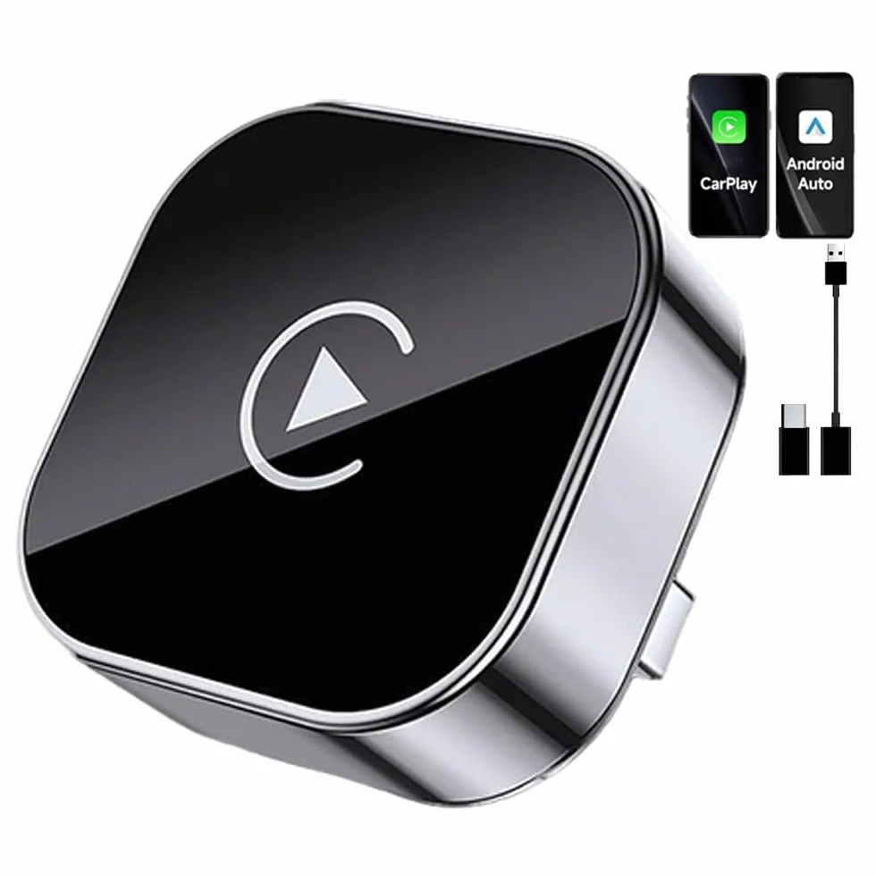 2 en 1 Adaptador CarPlay Inalámbrico, Bluetooth V5.3 Conexión Estable, WiFi 6 de Doble Banda de Alta Velocidad, USB A/C, Bluetooth Car Play Wireless Adapter Dongle para iPhone iOS 10+ & Android 11+