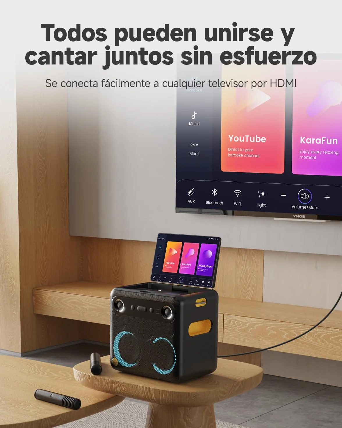 Karaoke Profesional para Adultos con 2 Micrófonos Inalámbricos, Sistema Karaoke para TV con Preamplificador de Micrófono, Bluetooth Portátil para Fiesta（Break X2）