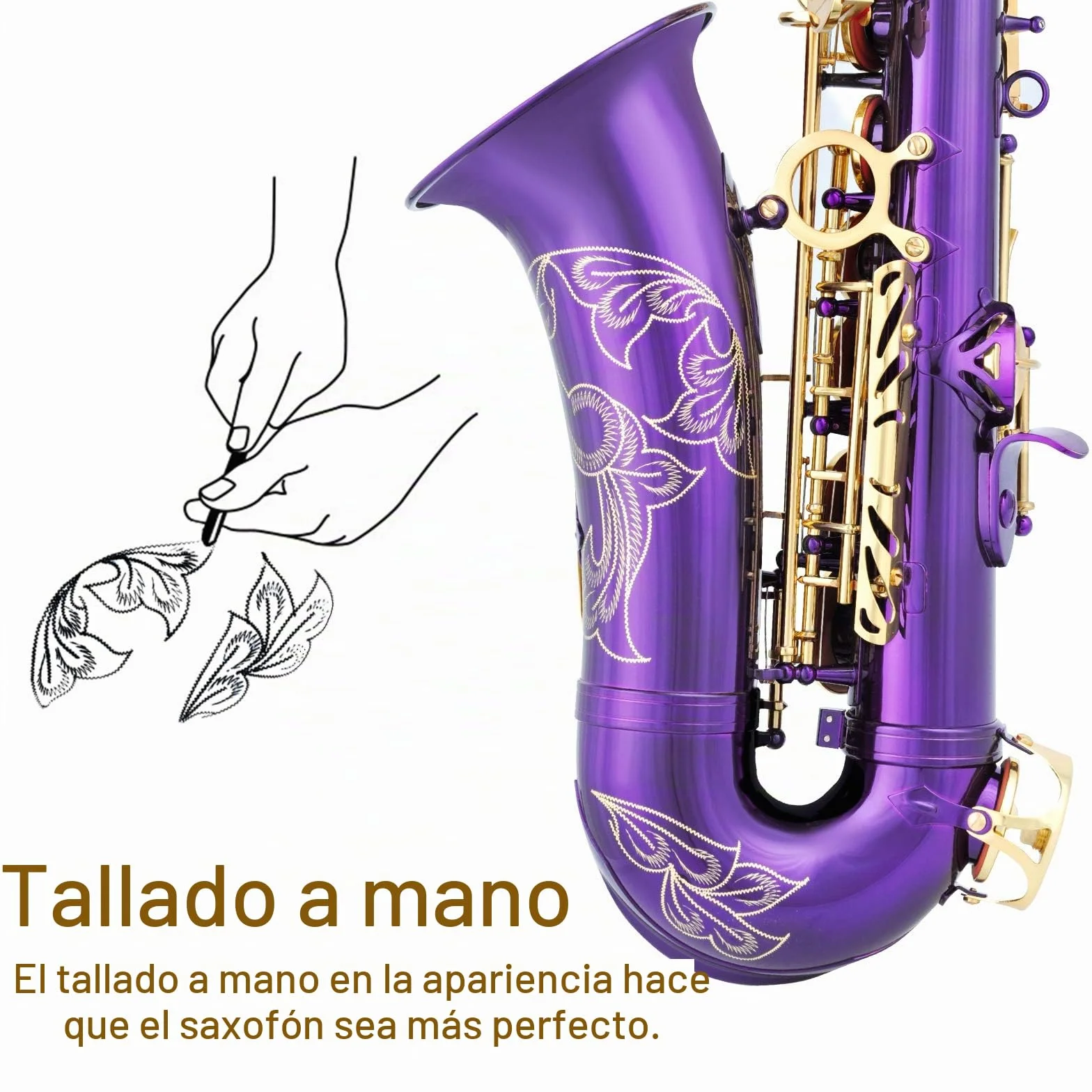EASTROCK Kit completo de saxofón alto e plano para estudiantes principiantes con funda de transporte, boquilla, almohadillas para boquilla, guantes blancos, correa para el cuello