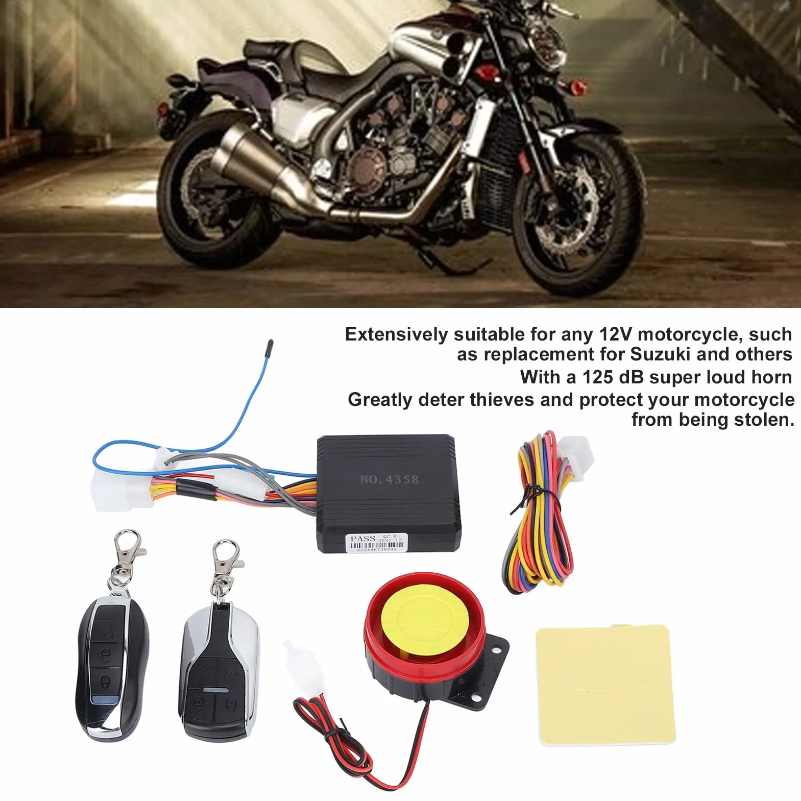 Sistema de Alarma antirrobo para Motocicleta, Kit de Sistema de Alarma antirrobo Universal para Motocicleta de 12 V con Control Remoto unidireccional Impermeable para Moto Scooter