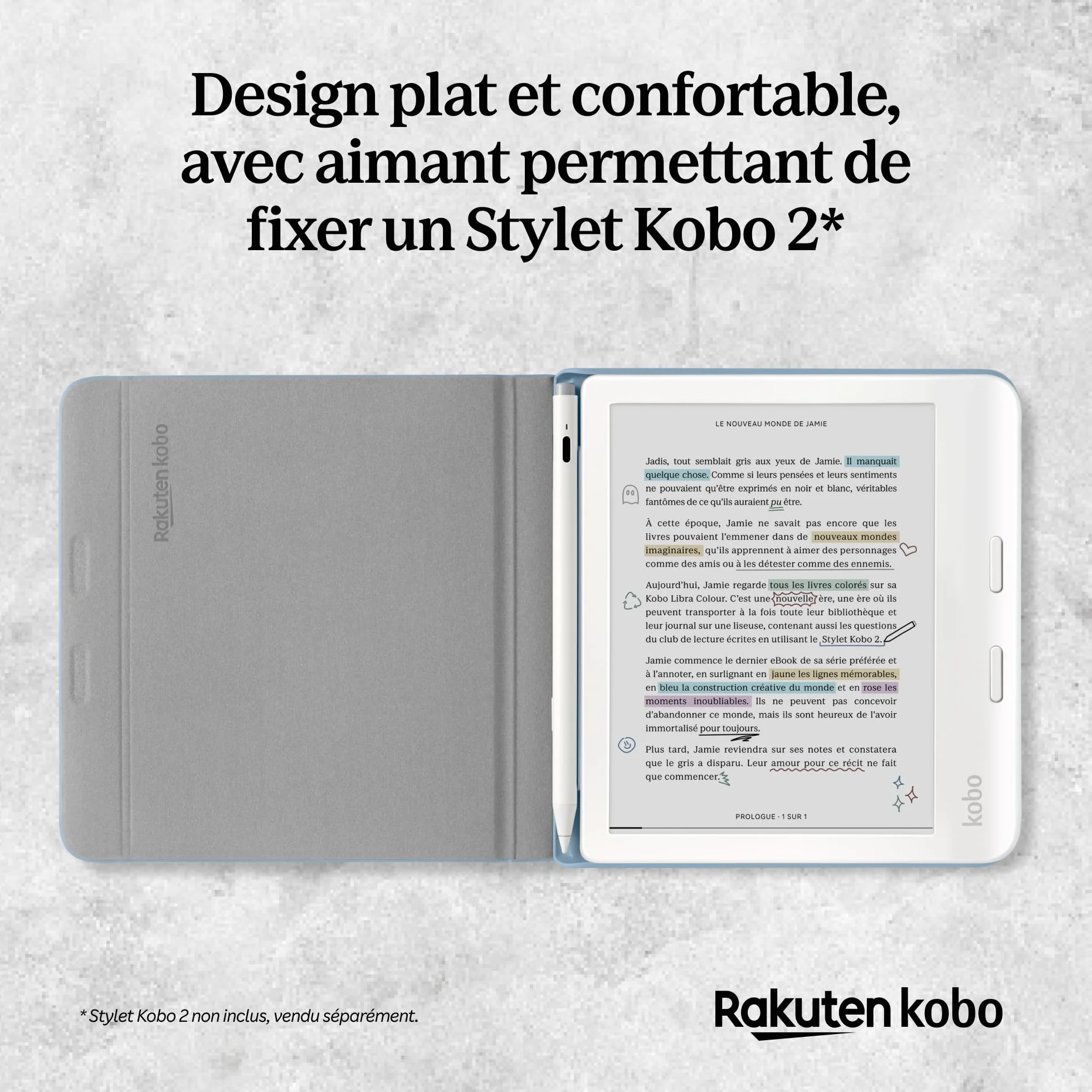 Funda Kobo Libra Colour Stylus Beige Arena Cuero Vegano Soporte 2 Posiciones 7"