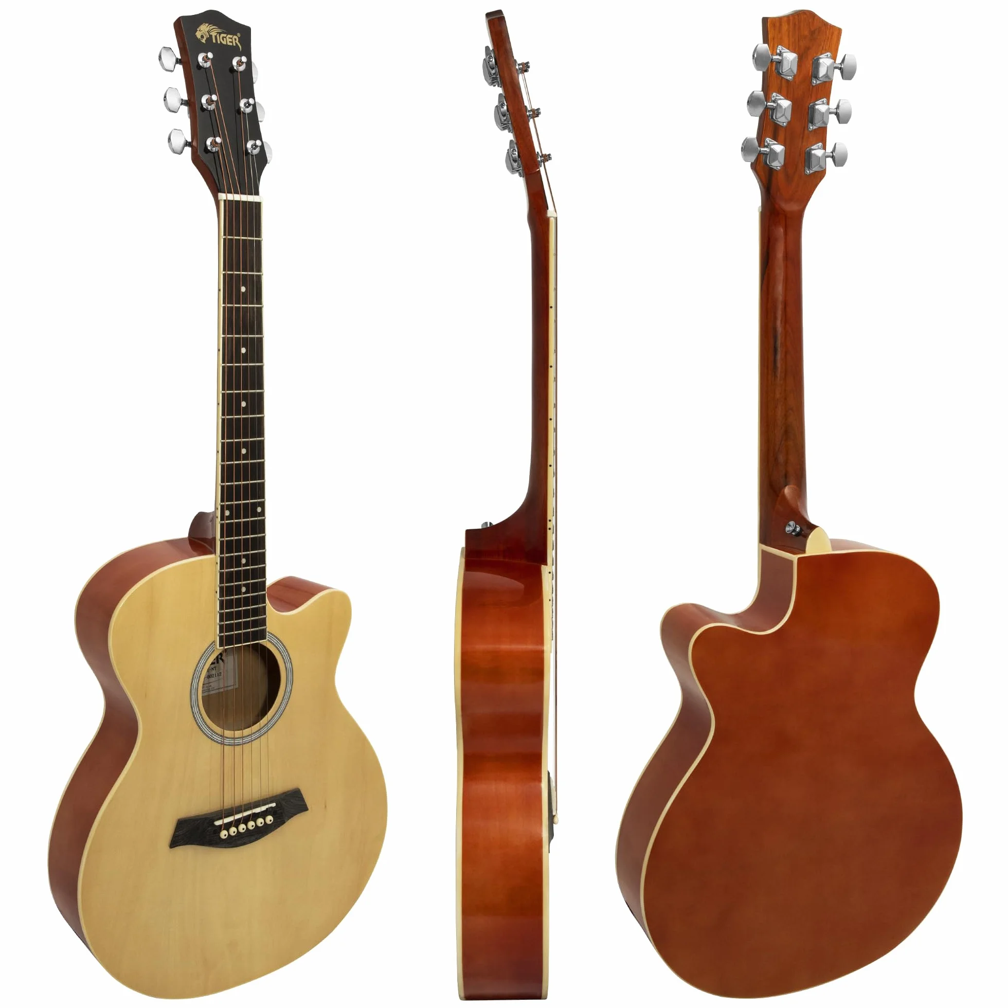 TIGER ACG1-NT34 Guitarra acústica de tamaño 3/4, guitarra acústica con cuerdas de acero para mayores de 9 años - Natural