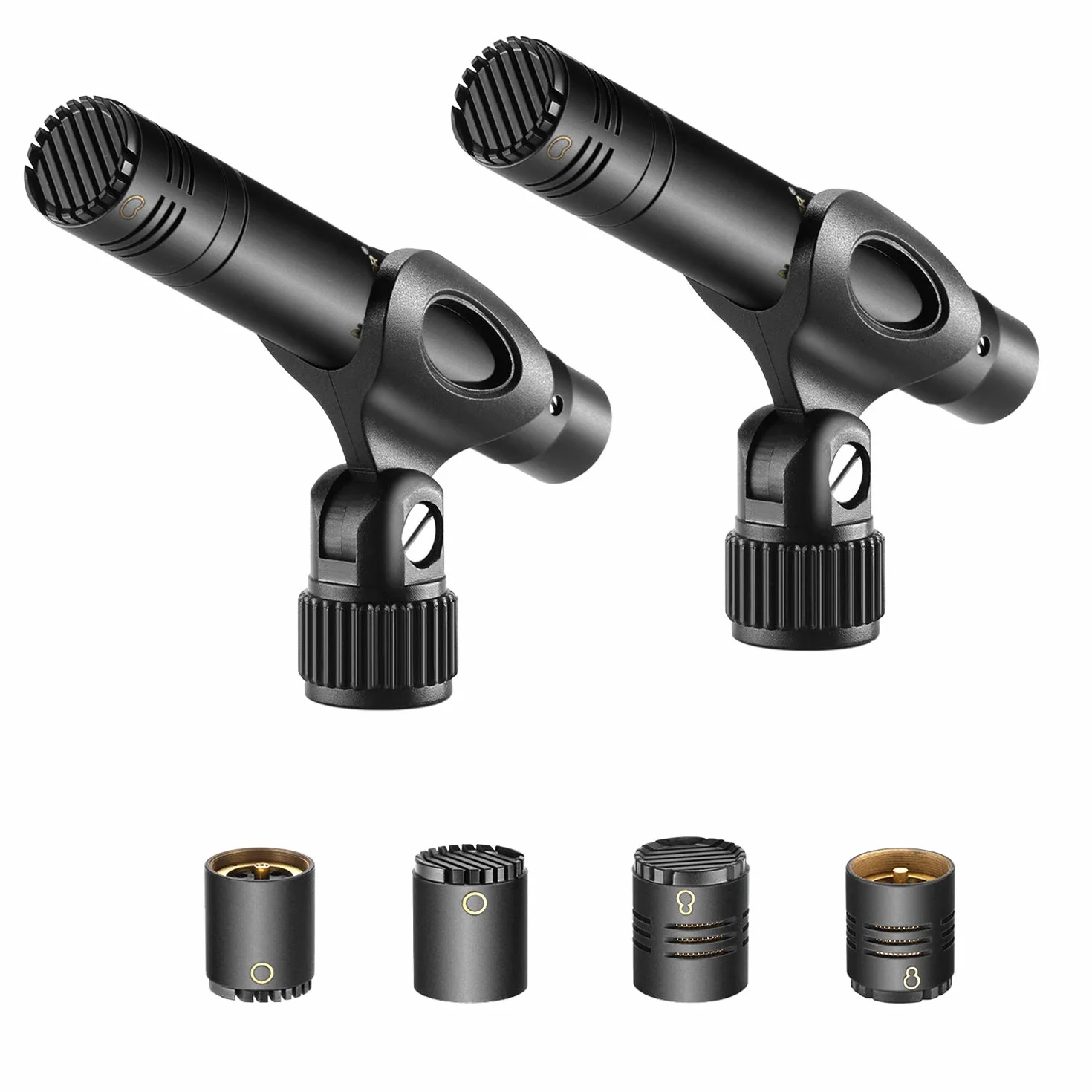 Neewer - Pack de 2 micrófonos de condensador con omnicardioide intercambiable y cápsulas supercardioides de espuma para parabrisas con clip de micrófono y funda de transporte