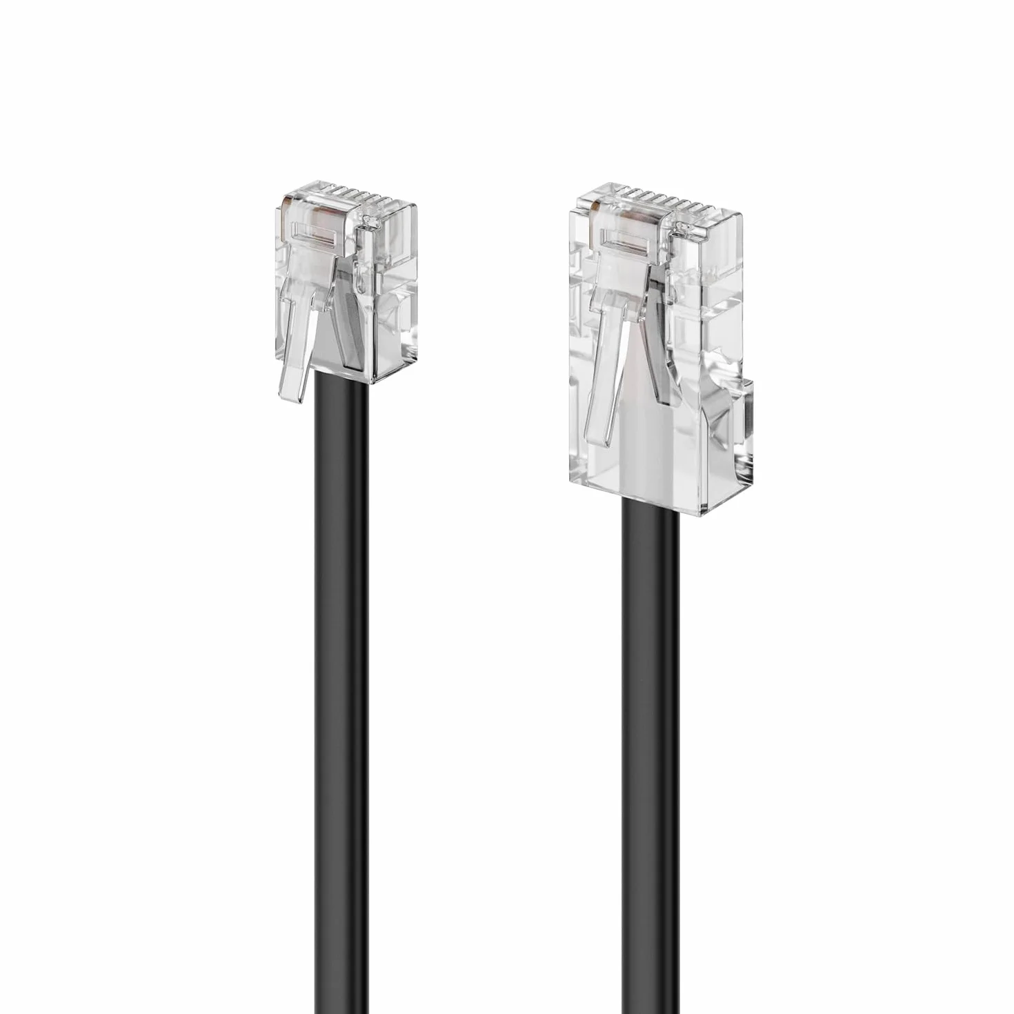 deleyCON 0,5m Cable Teléfono RJ11 a RJ45 Modular Plano Negro