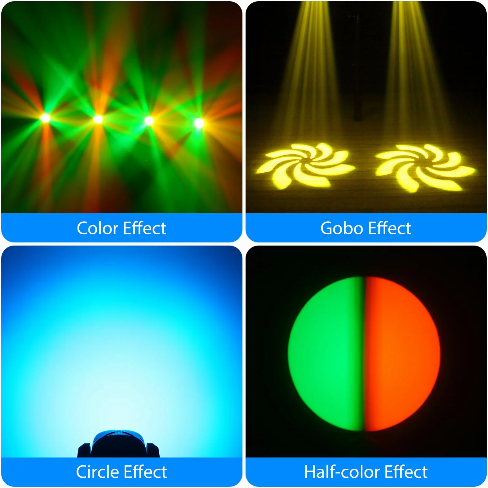 4PCS Cabeza Movil LED 60W con Flightcase 8 Gobos 8 Colores Beam Luz de Discoteca RGBW 9/11 Canales para DJ Club Navidad Bar Fiesta