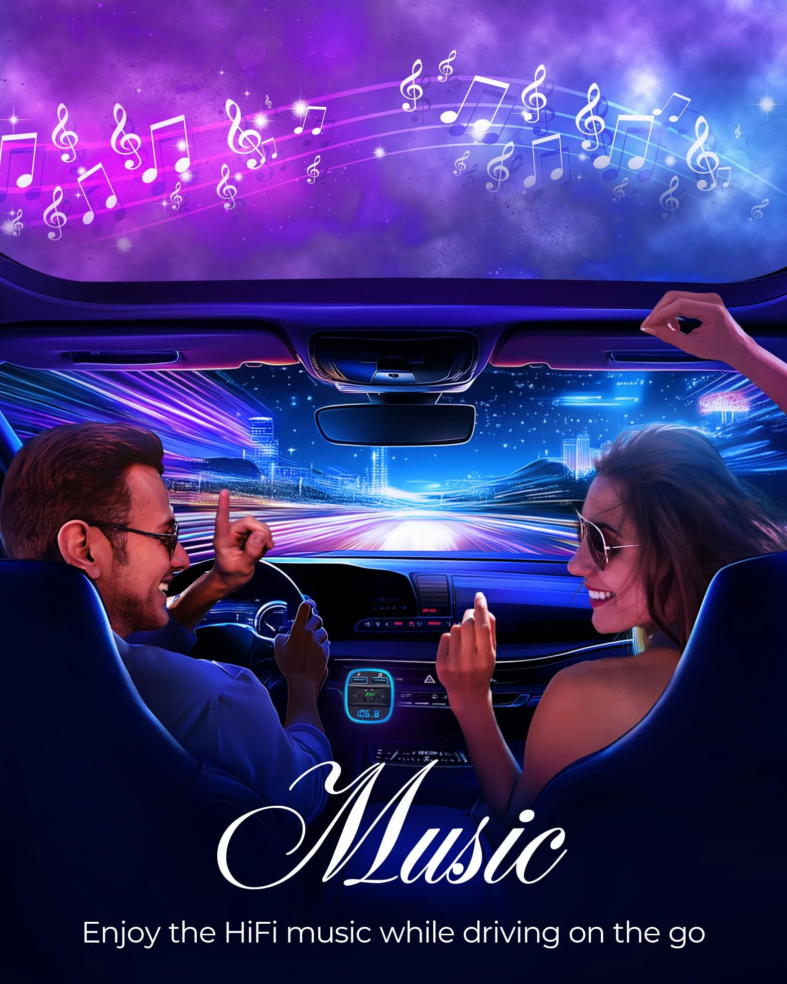 LENCENT Transmisor FM Bluetooth Coche Manos Libres Inalámbrico Reproductor MP3 Adaptador Radio Dual USB 5V/2.4A 1A SD USB