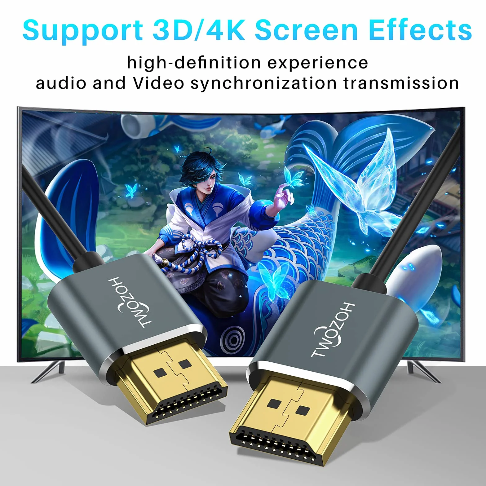 Twozoh Cable HDMI Flexible y Delgado 0,5M 2 Unidades, Cable HDMI Ultrafino compatible con alta velocidad 4K&60Hz 18Gbps 2160P/1080P