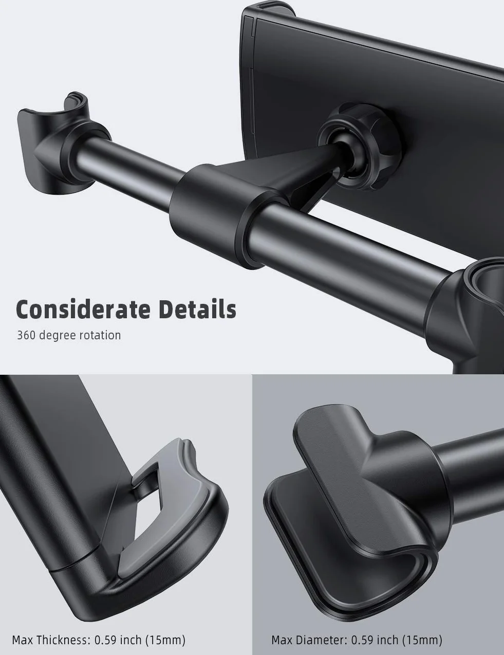 Lamicall Soporte universal para tablet para coche, soporte para reposacabezas de coche para iPad Air Mini 5 4 3 2 Pro 9.7, 10.2, 10.5, 11, Samsung Tab, Tablet y Smartphone de 4,7-11 pulgadas