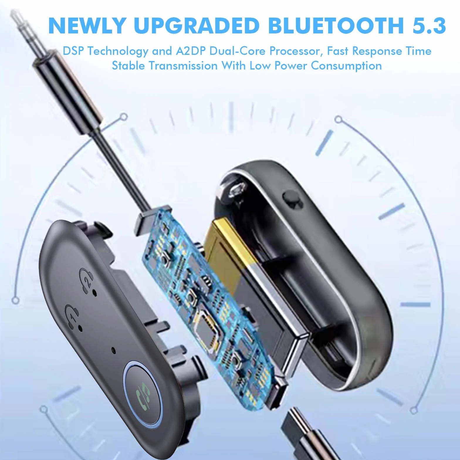 GIBOHOM Transmisor Bluetooth 5.3, Transmisor Receptor Bluetooth 2 en 1 Admiten 2 Auriculares, Adaptador Bluetooth Enchufe AUX de 3.5 mm para TV, Teléfonos Móviles, Sistemas de Sonido, Gimnasio