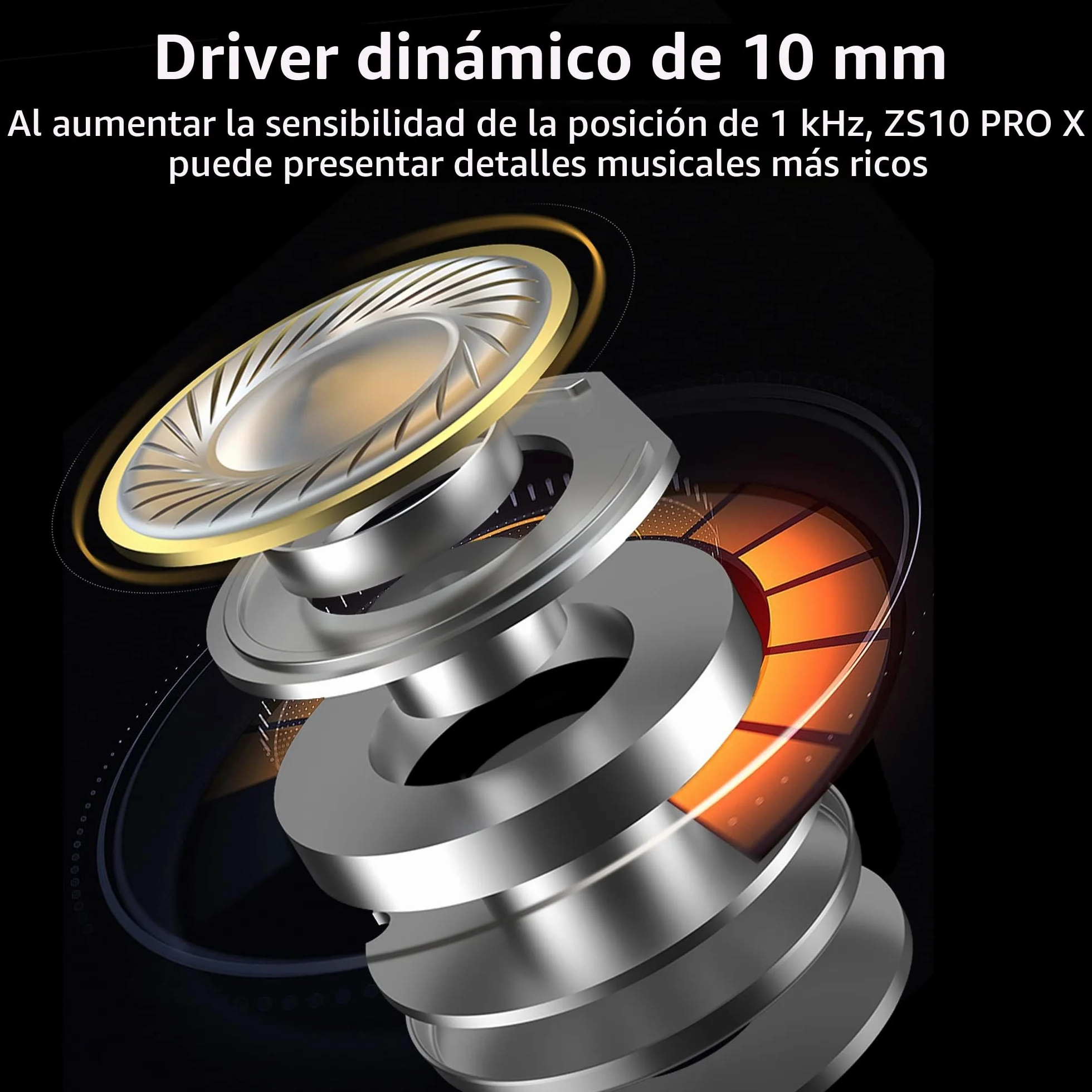 Yinyoo KZ ZS10 Pro X In Ear Monitor, 4BA+1DD Auriculares híbridos HiFi con Monitor de oído, Auriculares con Cable con Cable de 2 Pines de 0,75 mm para audiófilos (X Negro, sin micrófono)