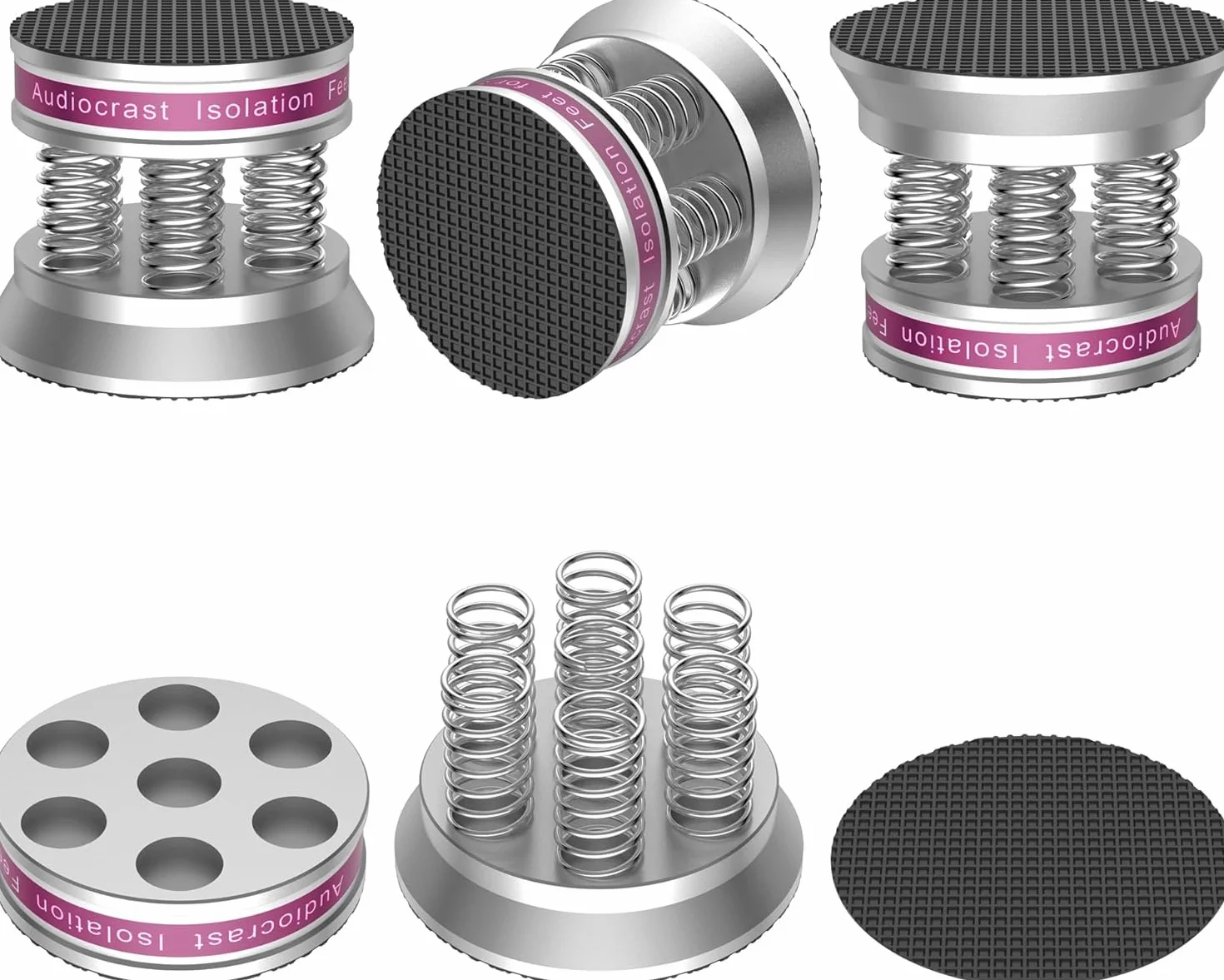 Tertullus 4 Altavoces de Gama Alta con Amortiguador de Vibraciones, Soporte Antideslizante (Audiocrast-Silver)