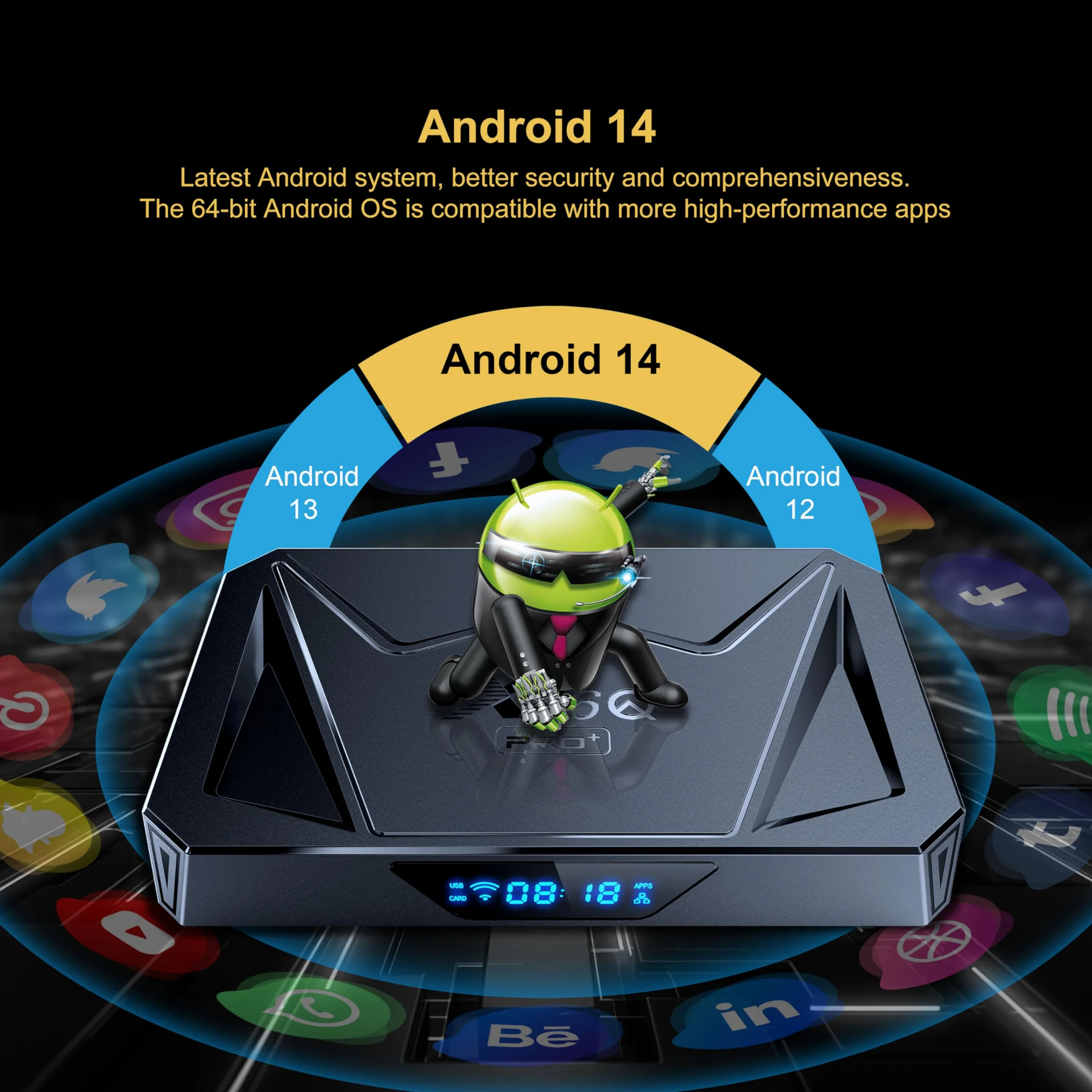 Android 14.0 TV Box 4K Allwinner H728 2+16GB WiFi 5.8G BT5.0 USB3.0