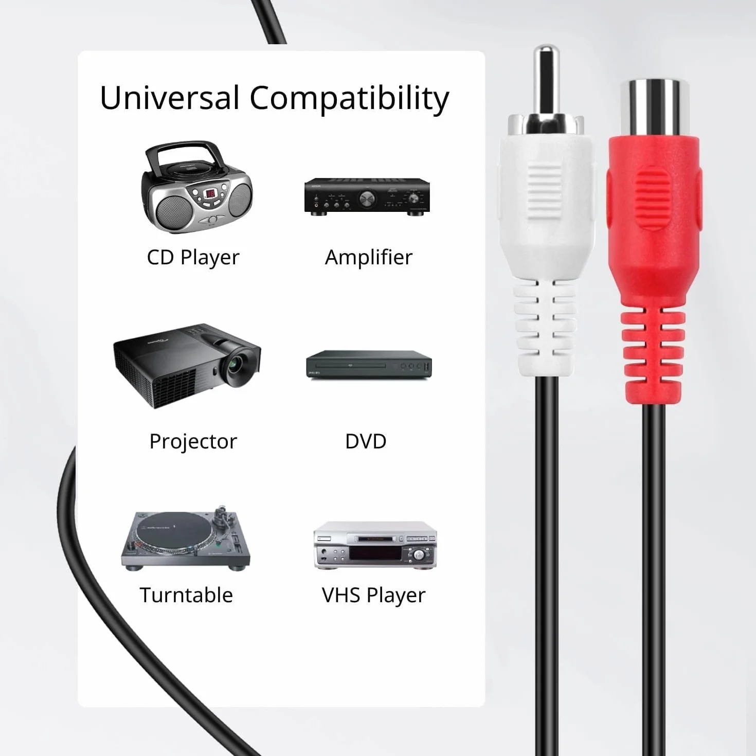 TECHZOCO Cable de audio 2x RCA macho a hembra, Cable alargador de audio, Cable Extensor rca, Cable audio RCA Estereo macho a hembra, Apto para subwoofer, amplificador, Altavoz, 2.5 Metros