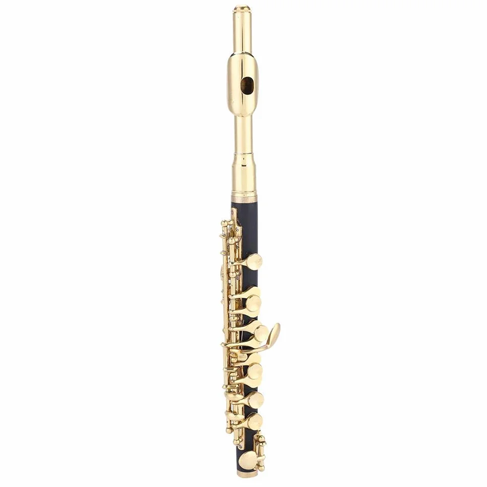 flautin piccolo C, Huairdum Conjunto de flautín, con Caja Acolchada Flauta de tamaño Medio, para niños y Adultos Principiantes y músicos(Golden)