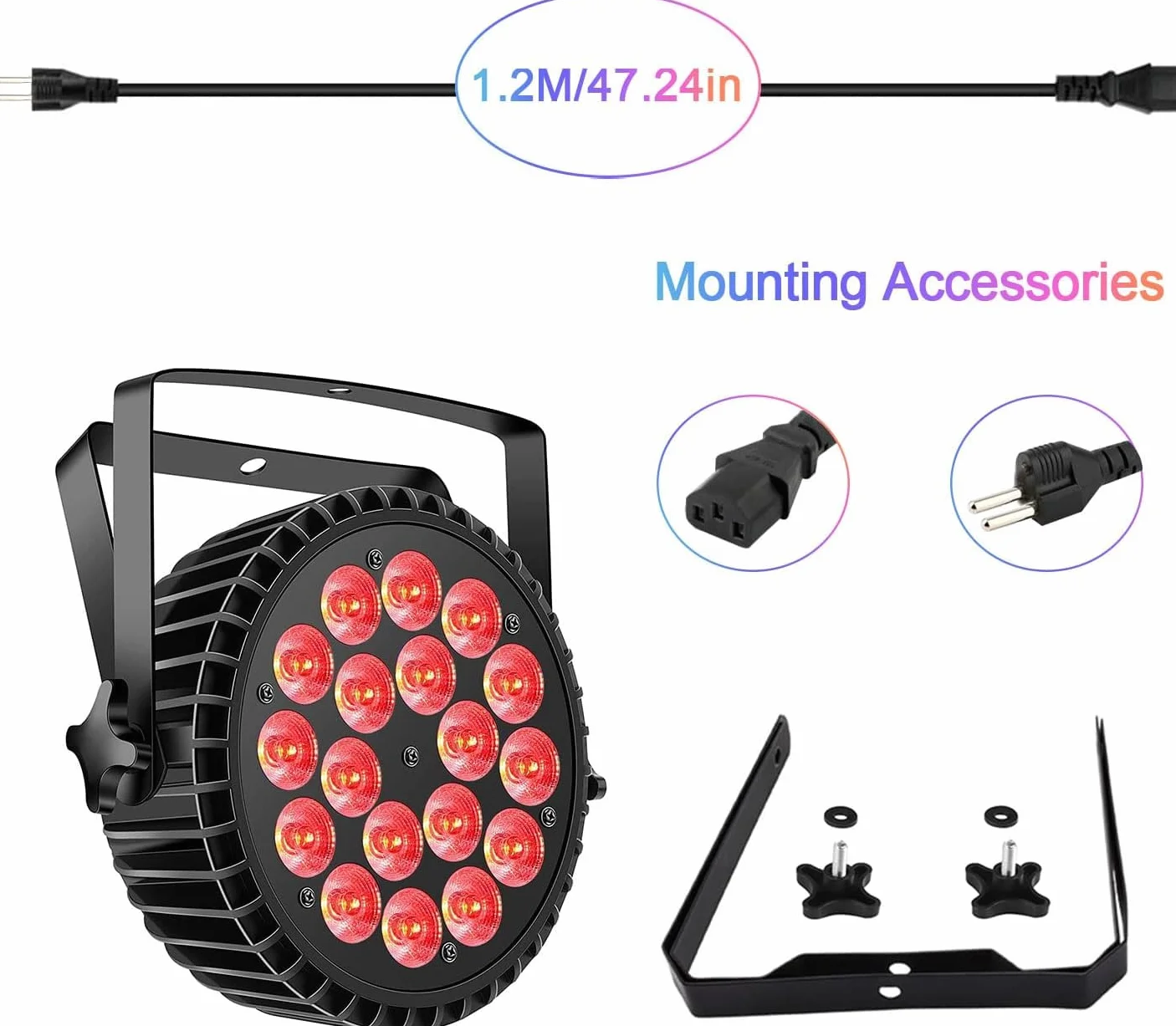 LED Par Faro 200W 18 LED Luz escenario Foco Luz discoteca fiesta, 8CH Par LED RGBW DMX Sonido estroboscópico Modo activo Iluminación DJ Efecto de luz para Show Bar KTV Fiesta Halloween 4PCS