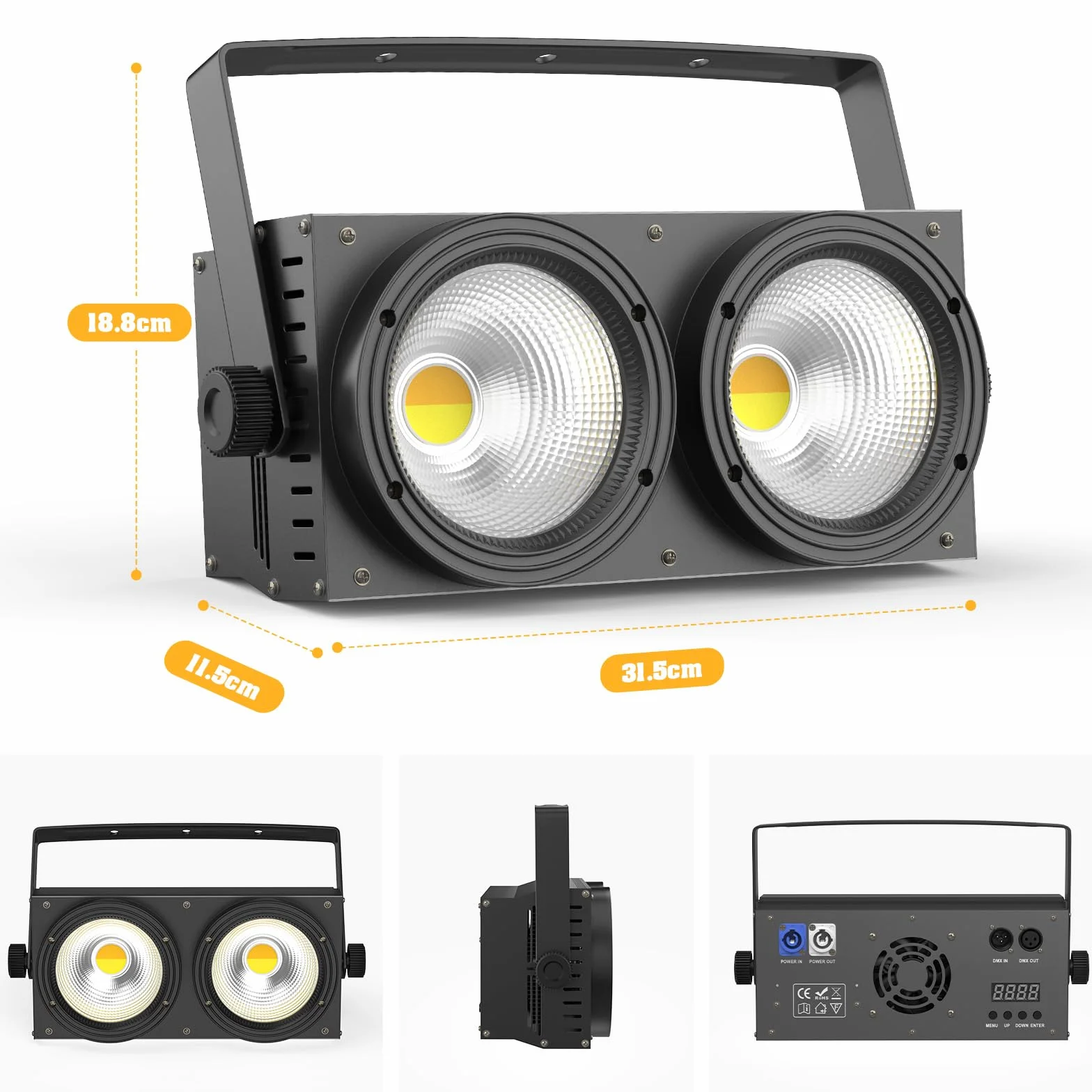 2PCS 200W COB Foco Escenario, Cegadoras LED COB Par Blanco Frío/Cálido Efecto con Activación por Sonido, Foco Par Teatro para Iglesia Discoteca Boda Iluminación de Audiencia Halloween Navidad