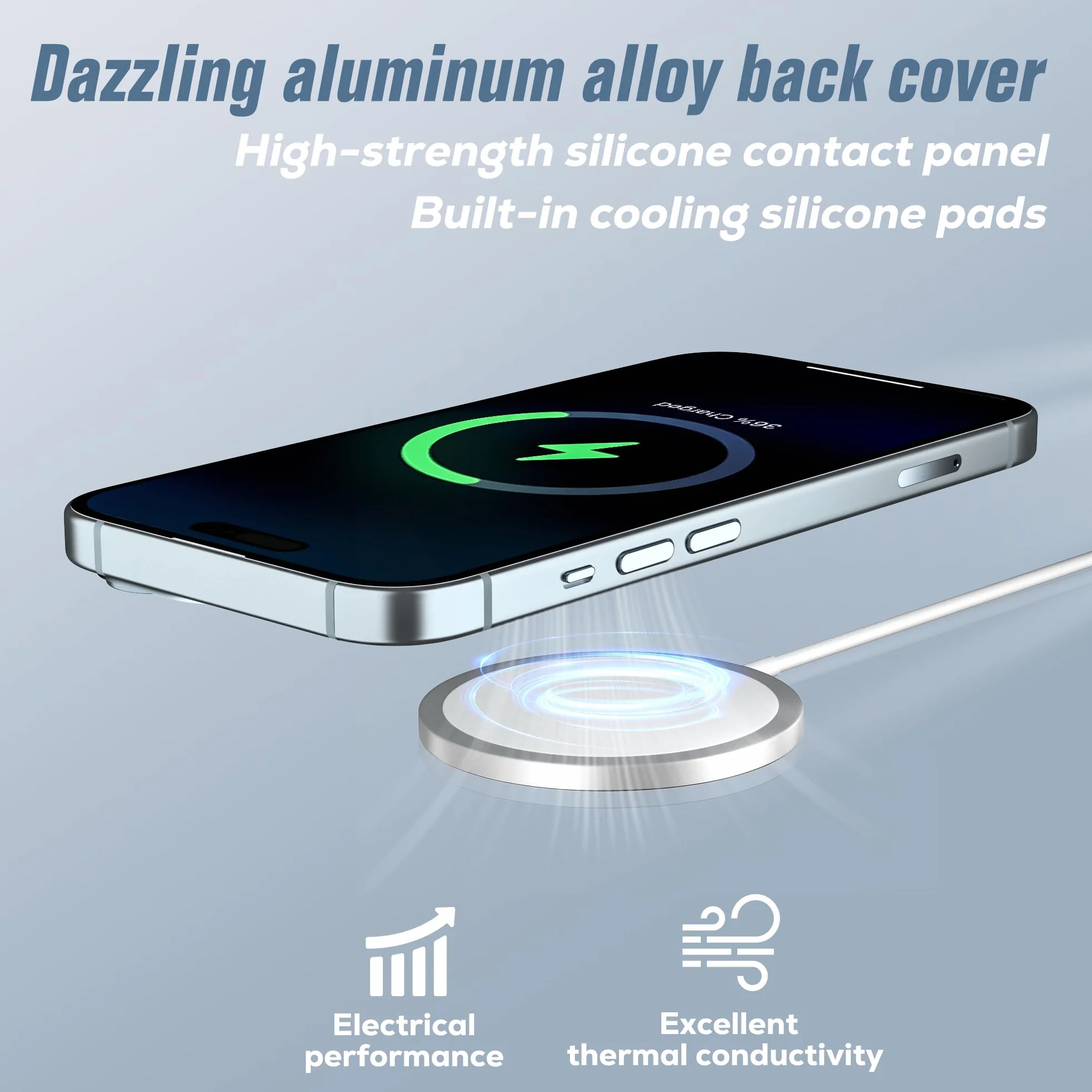Cargador inalámbrico magnético 2 en 1, aleación de aluminio ultradelgado, compatible con iPhone 17/16/15/14/13/12 y AirPods 4/3/2/Pro, Titanio Plateado