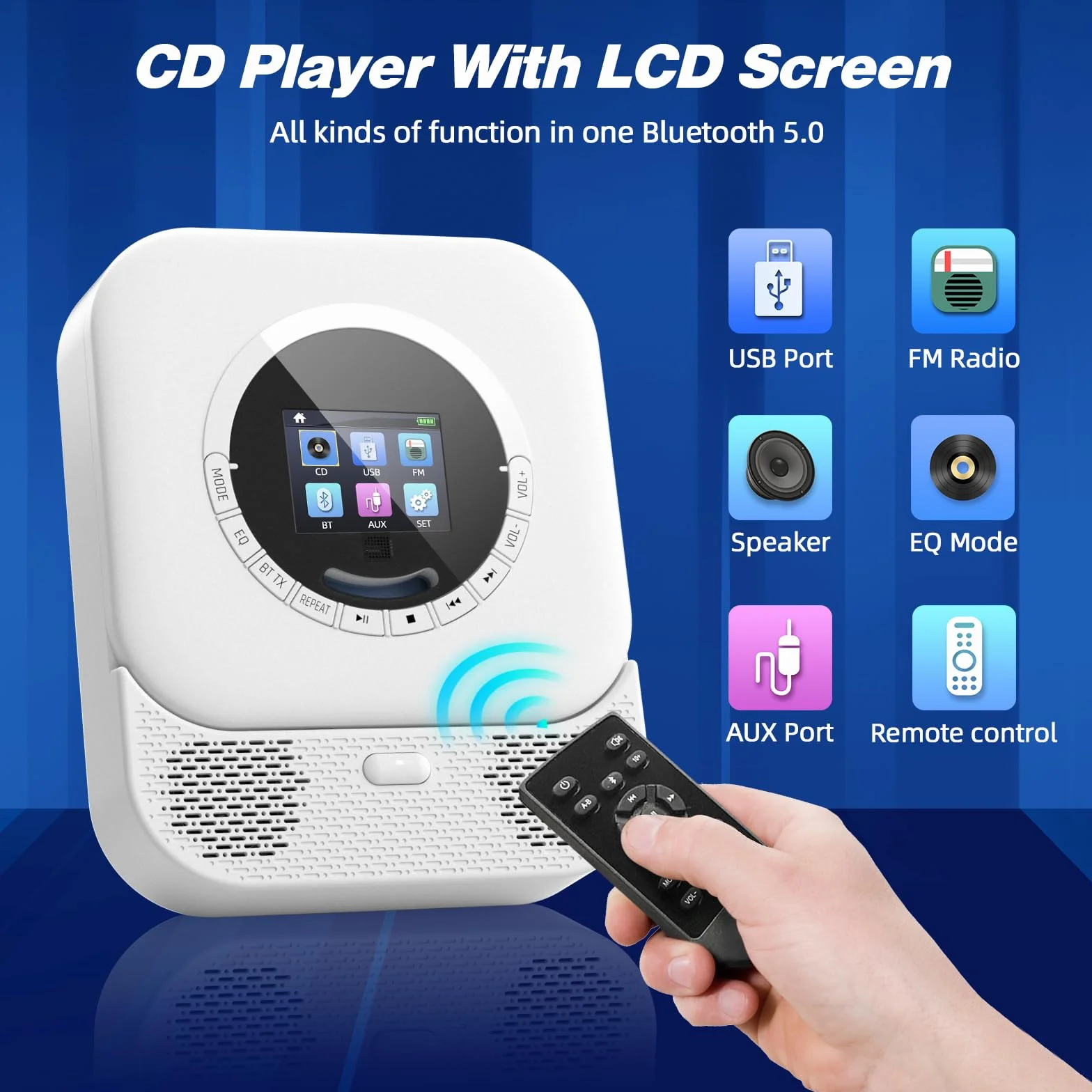 Arafuna Reproductor Portátil con Receptor Bluetooth y Altavoces, cd con Pantalla LED, Radio (White)