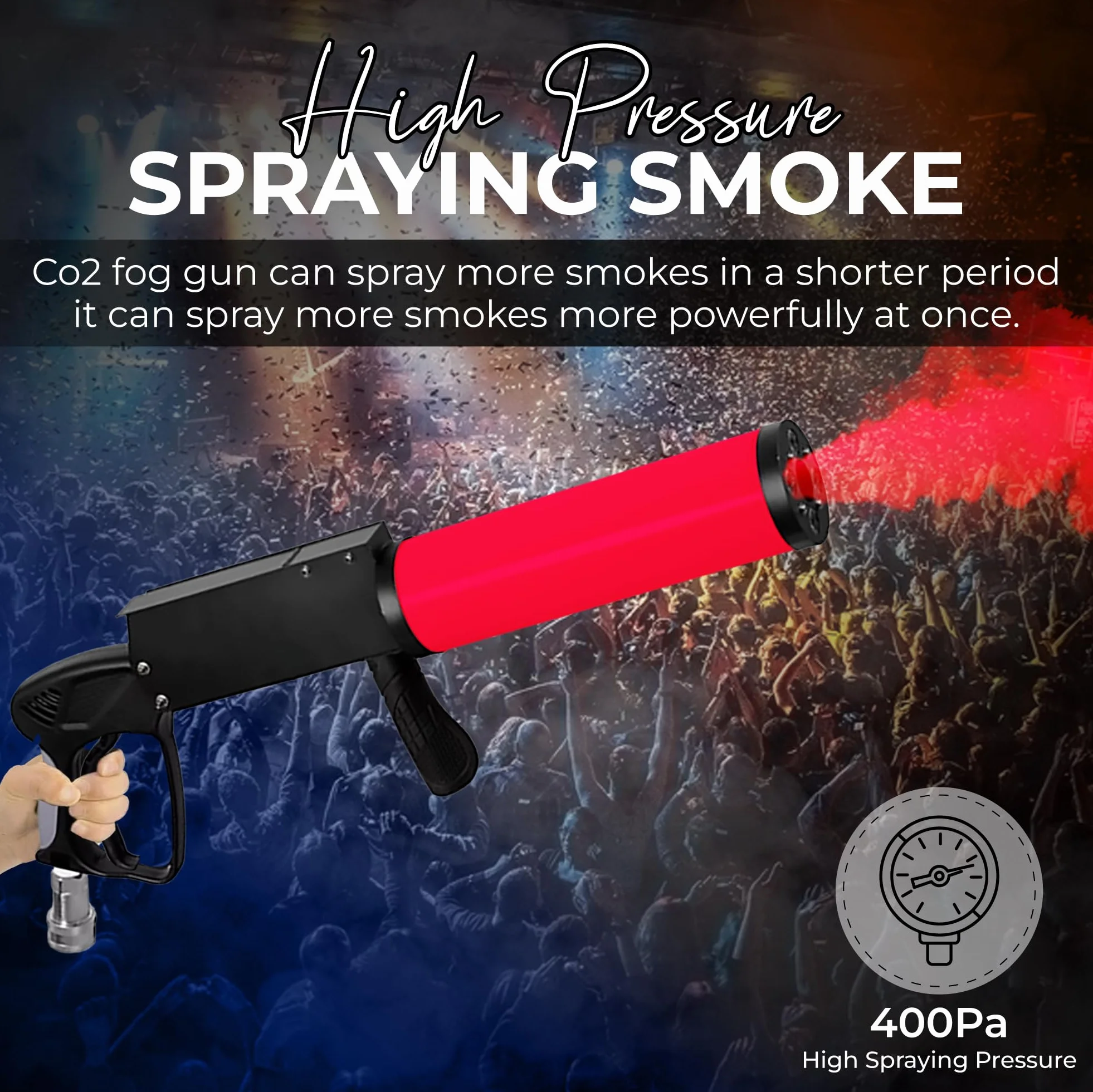 Arma de fiesta de CO2 con alcance de 6 m, cable de 3 m + tubo de salida sin escarcha, pistola de CO2 de alta calidad, adecuada para DJ Club Stage Stage, máquina de chorro (pistola LED)