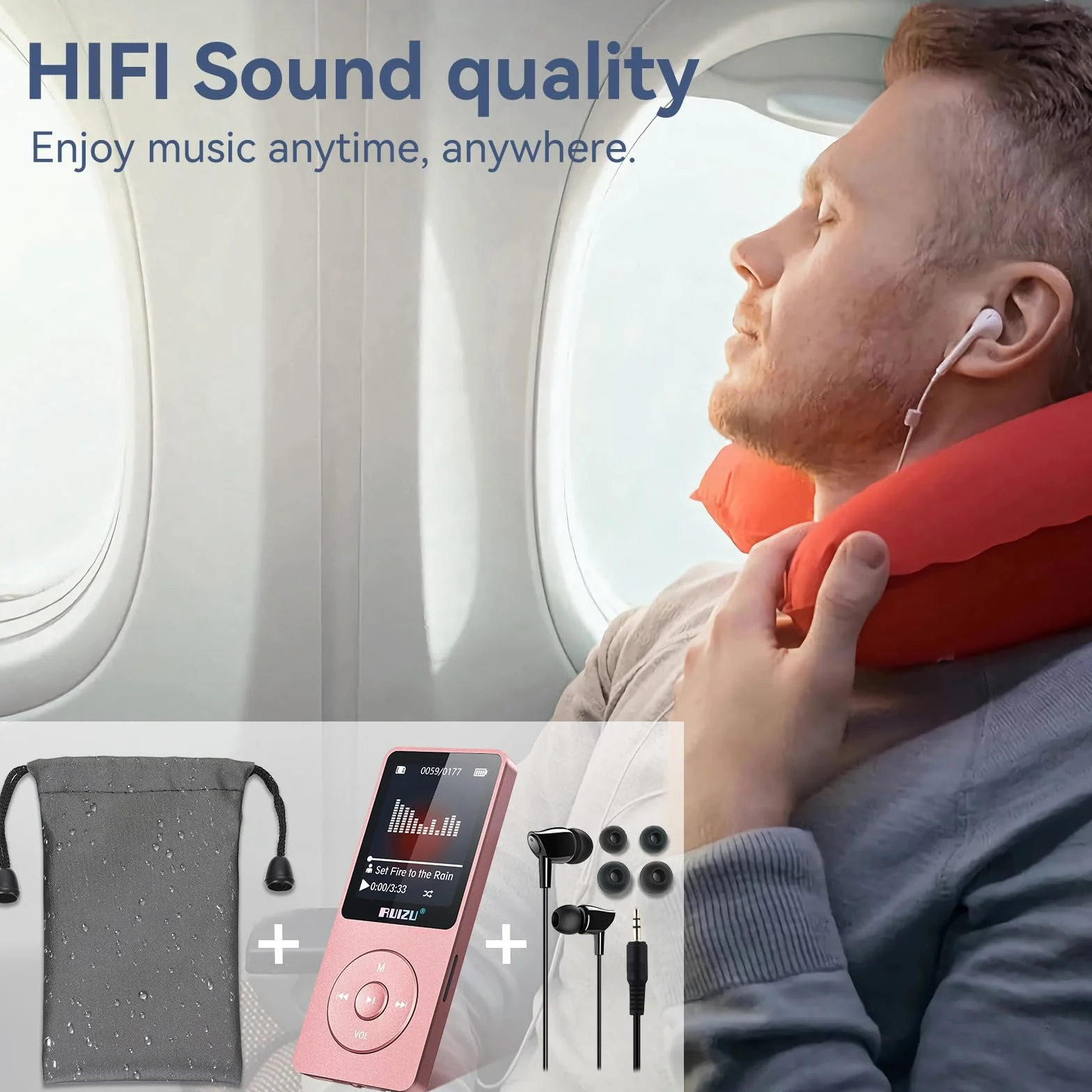 Reproductor MP3 de 32GB con Bluetooth 5.3, Ultraligero (30 Gramos), hasta 80 Horas de autonomía, Pantalla de 1,8 Pulgadas, Ideal para Deportistas, niños y Adultos, admite Tarjetas TF de hasta 128 GB