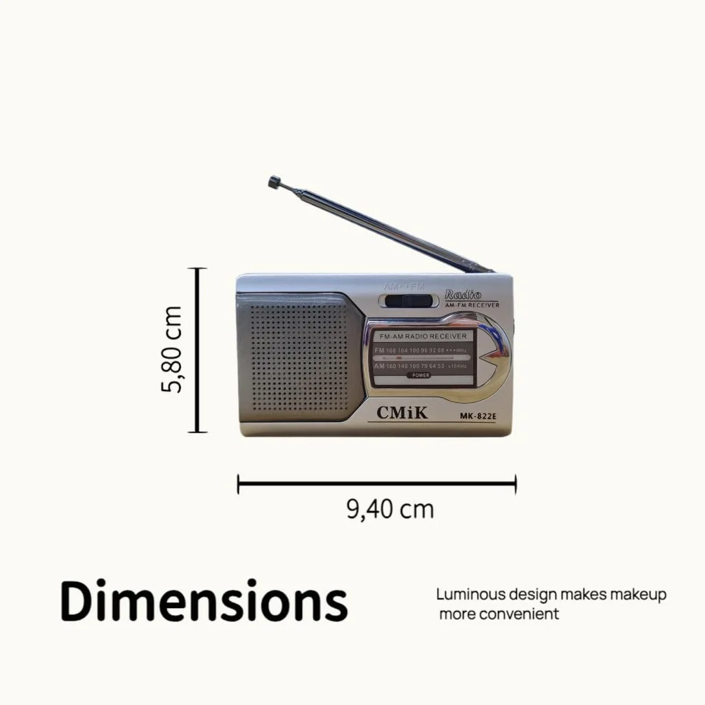 Radio de Portátil, Radios de Transistor Am FM 2 Bandas Bolsillo Portátil Funciona con 2 Pilas AA, Radio de Pequeña de Bolsillo Viaje FM,Altavoz Fuerte,Uso en Interiores, Exteriores. (Plata)