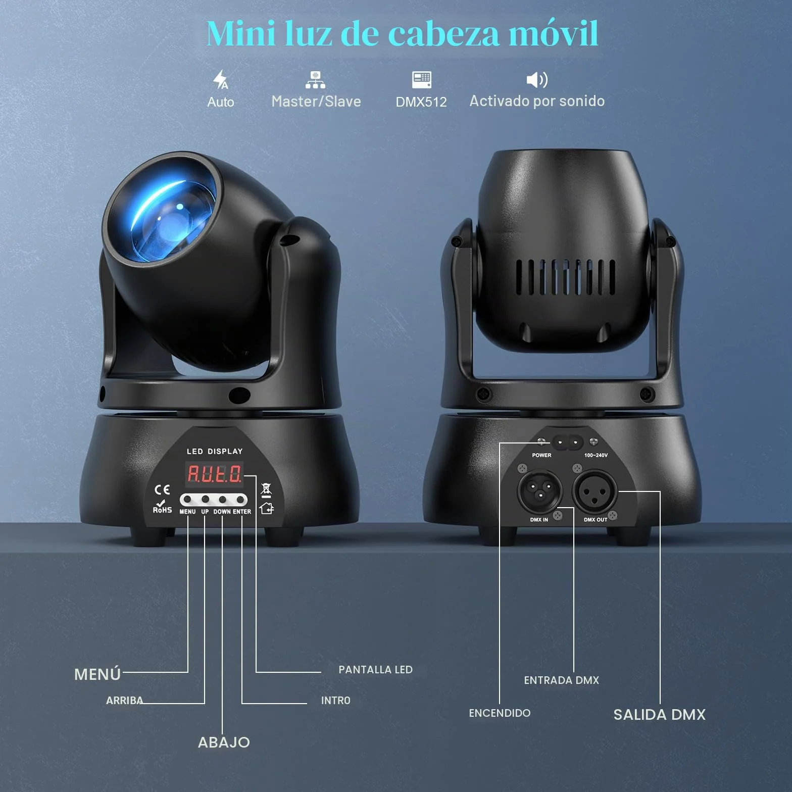 2 unidades 70W Beam Luces de Escenario Cabeza móvil, Mini Luz Disco LED RGBW DMX512 Juego de luz de noche Control de Voz Luz de Fiesta para Club Bar Halloween DJ