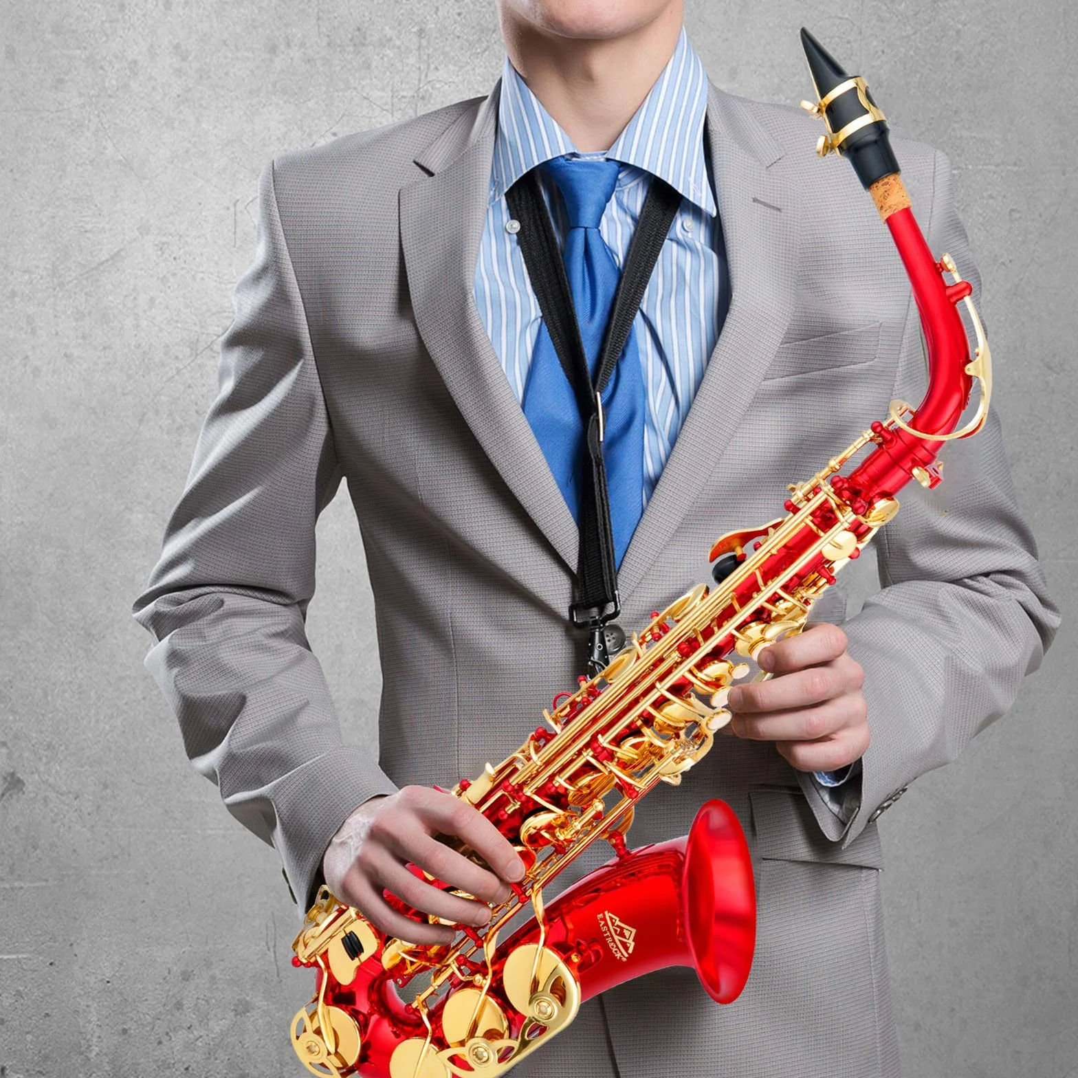 EASTROCK Kit completo de saxofón alto E plano para estudiantes principiantes con funda de transporte, boquilla, almohadillas para boquilla, guantes blancos, correa para el cuello