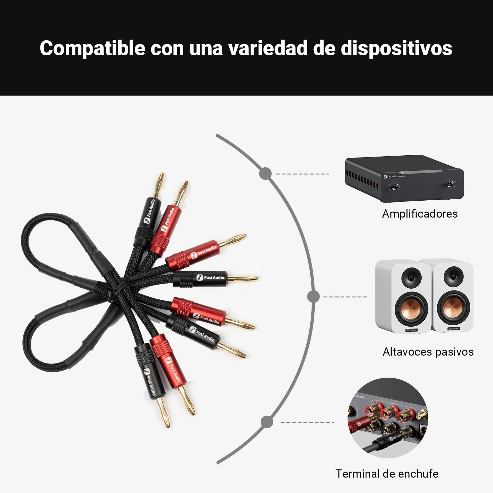 Fosi Audio Conectores Banana para Cable de Altavoz, 2 Pares Chapados en Oro para Amplificador