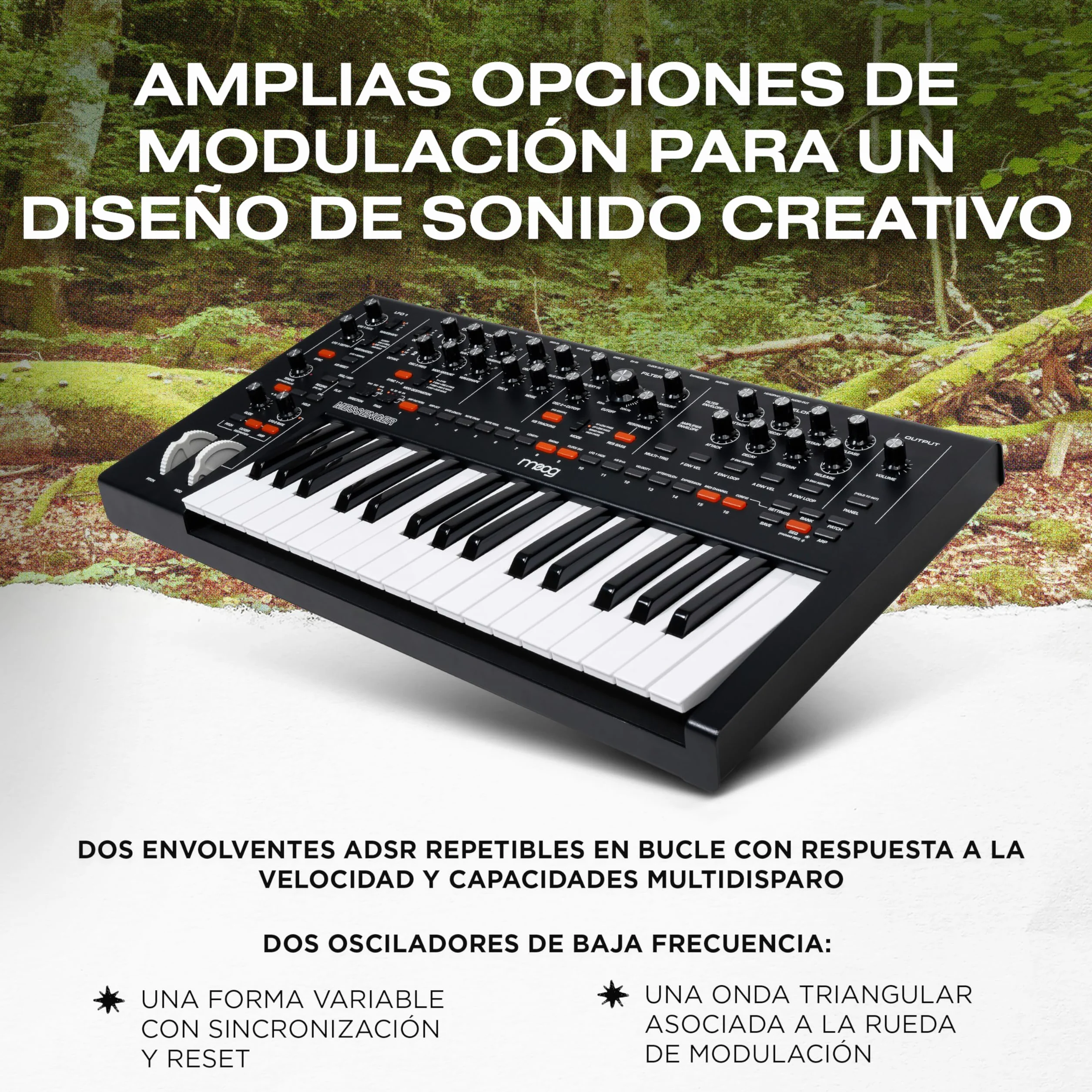 MOOG Messenger - Sintetizador de Teclado Monofónico Analógico Superavanzado, 32 Teclas, Secuenciador de 64 Pasos, 256 Presets y Compensación RES BASS