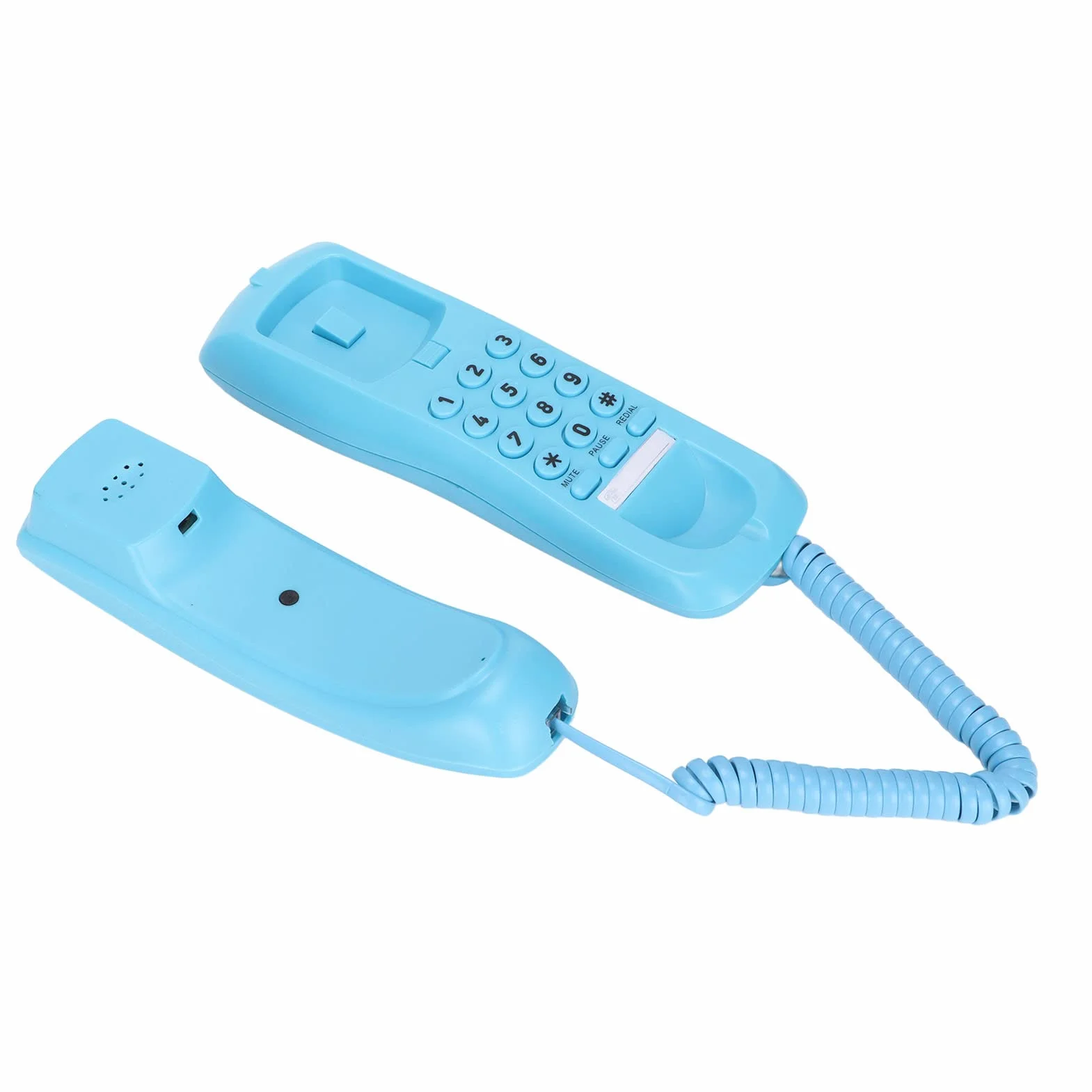 PUSOKEI Teléfono con Cable, Teléfono Fijo de Pared, una Línea, Rellamada, 7,9 x 2,4 x 2,2 Pulgadas (Azul)